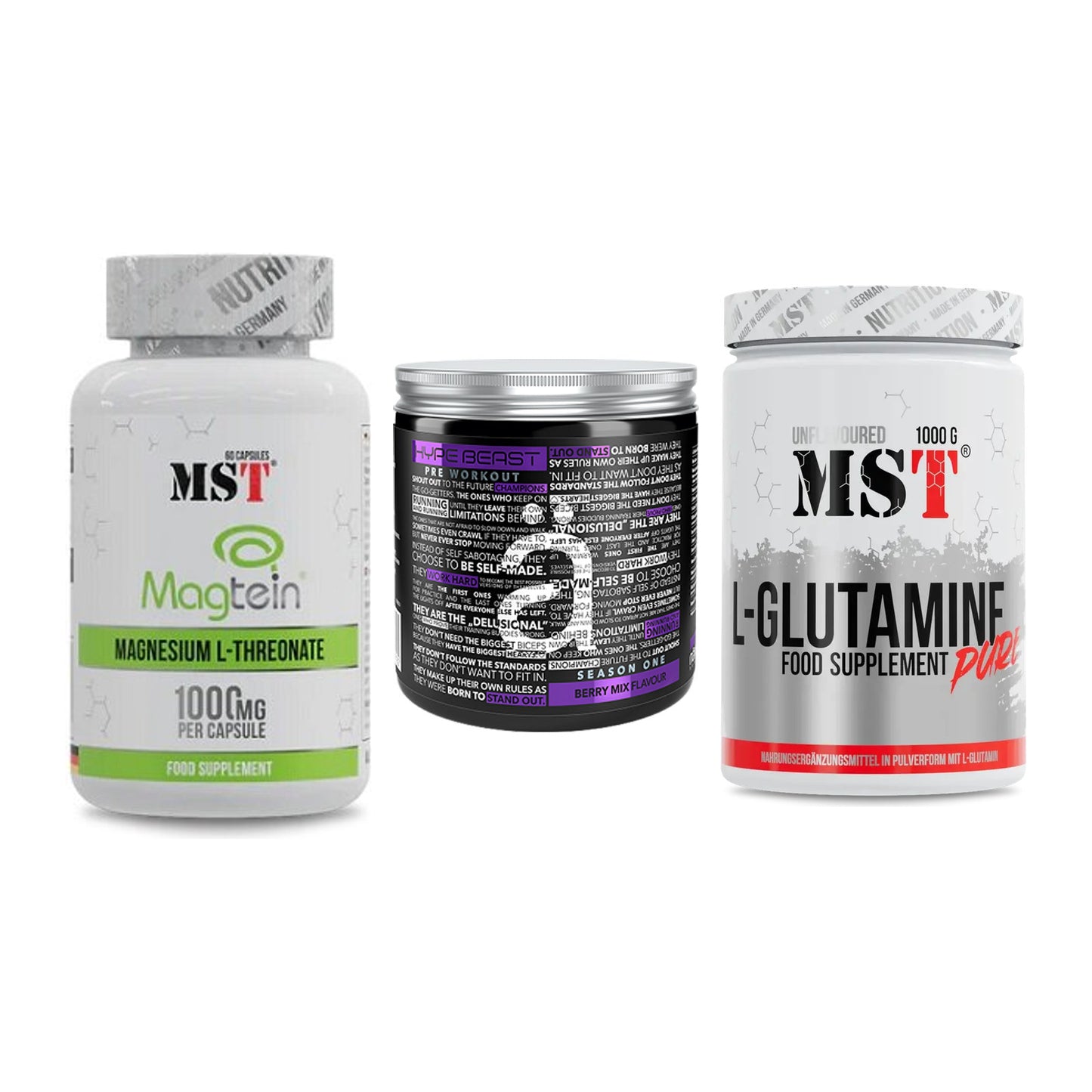Ausdauer-Set: MST Magnesium + Nanosupps Hype + MST Glutamine – alle enthaltenen Artikel