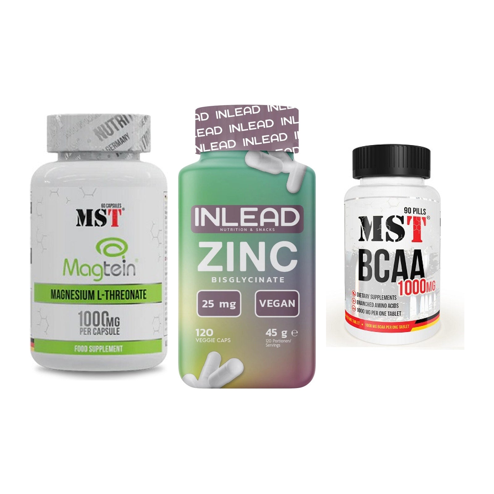 Ausdauer-Set: MST Magnesium + INLEAD Zink + MST BCAA 1000 – alle enthaltenen Artikel