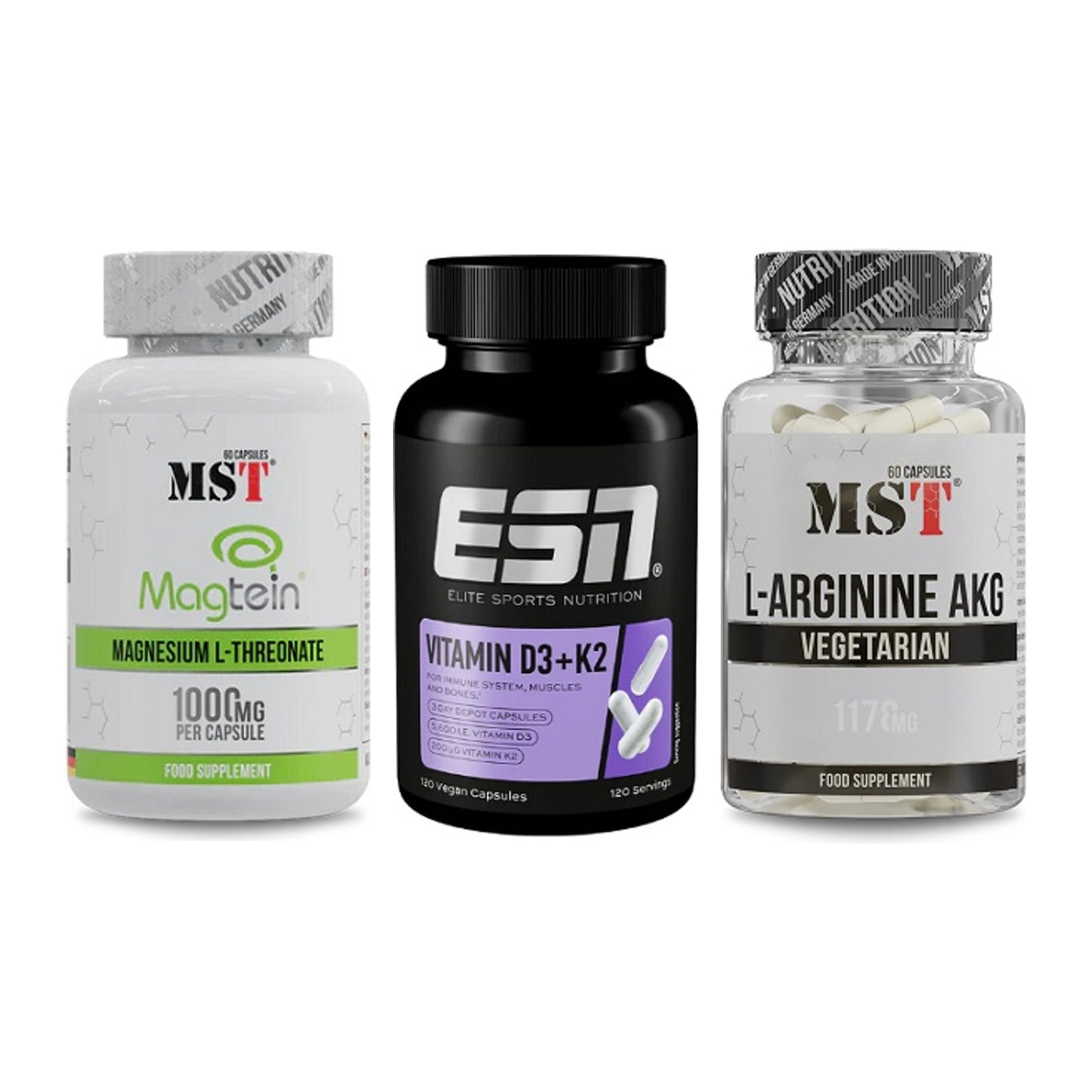 Ausdauer-Set: MST Magnesium + ESN Vitamin D3 + MST Arginin AAKG – alle enthaltenen Artikel