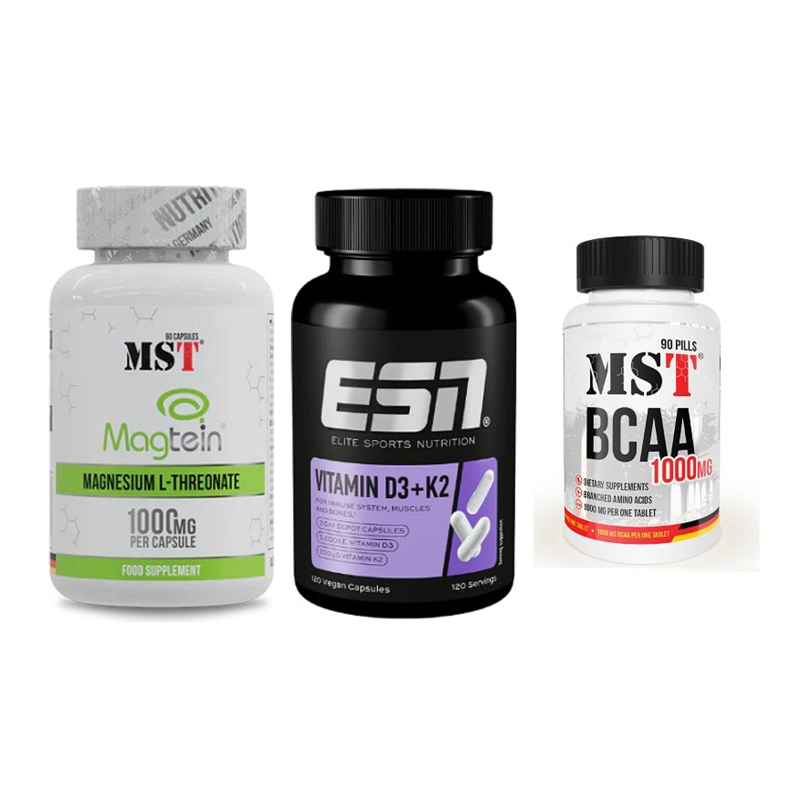 Ausdauer-Set: MST Magnesium + ESN Vitamin D3 + MST BCAA 1000 – alle enthaltenen Artikel