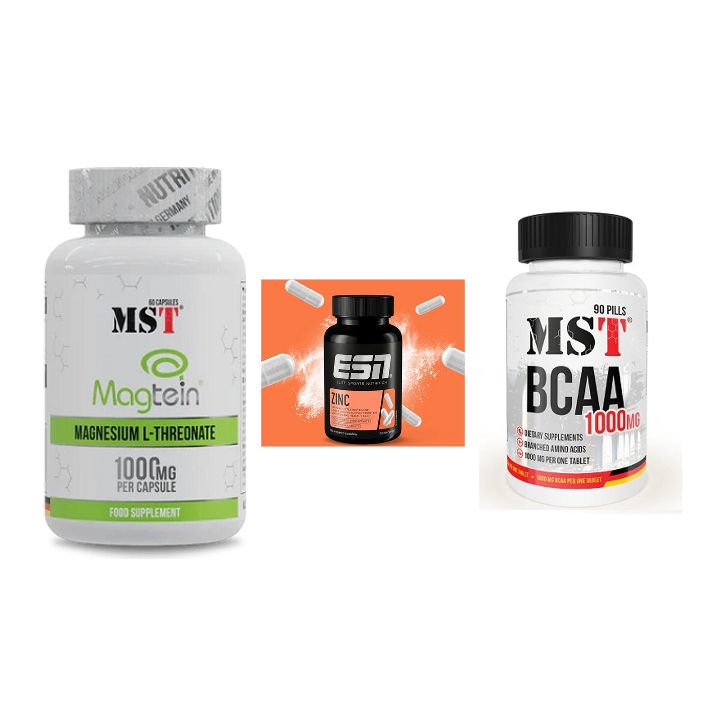 Ausdauer-Set: MST Magnesium + ESN Zinc + MST BCAA 1000 – alle enthaltenen Artikel