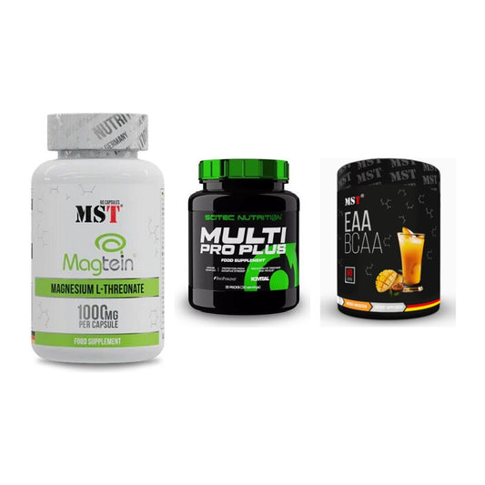 Ausdauer-Set: MST Magnesium + Scitec Multi Pro + MST EAA & BCAA – alle enthaltenen Artikel