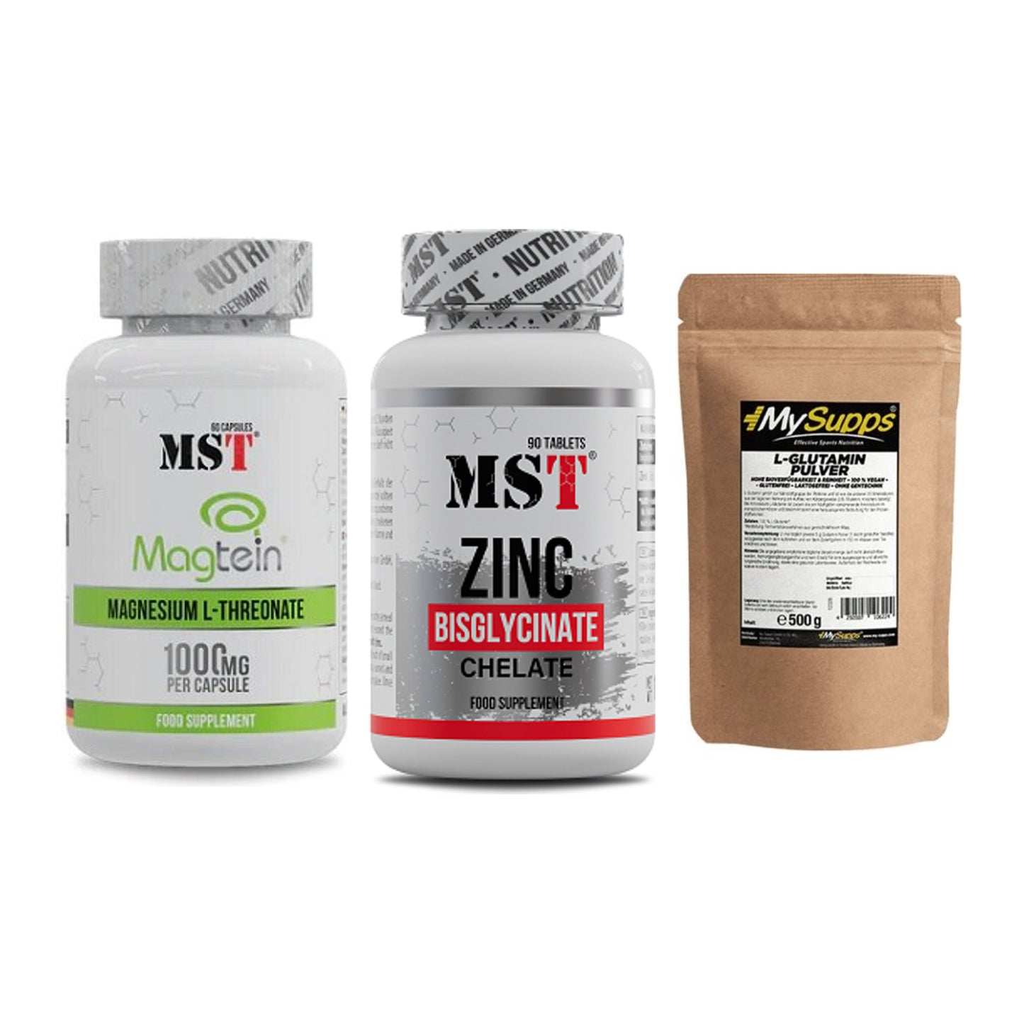 Ausdauer-Set: MST Magnesium + MST Zinc Chelate + MySupps Glutamin – alle enthaltenen Artikel