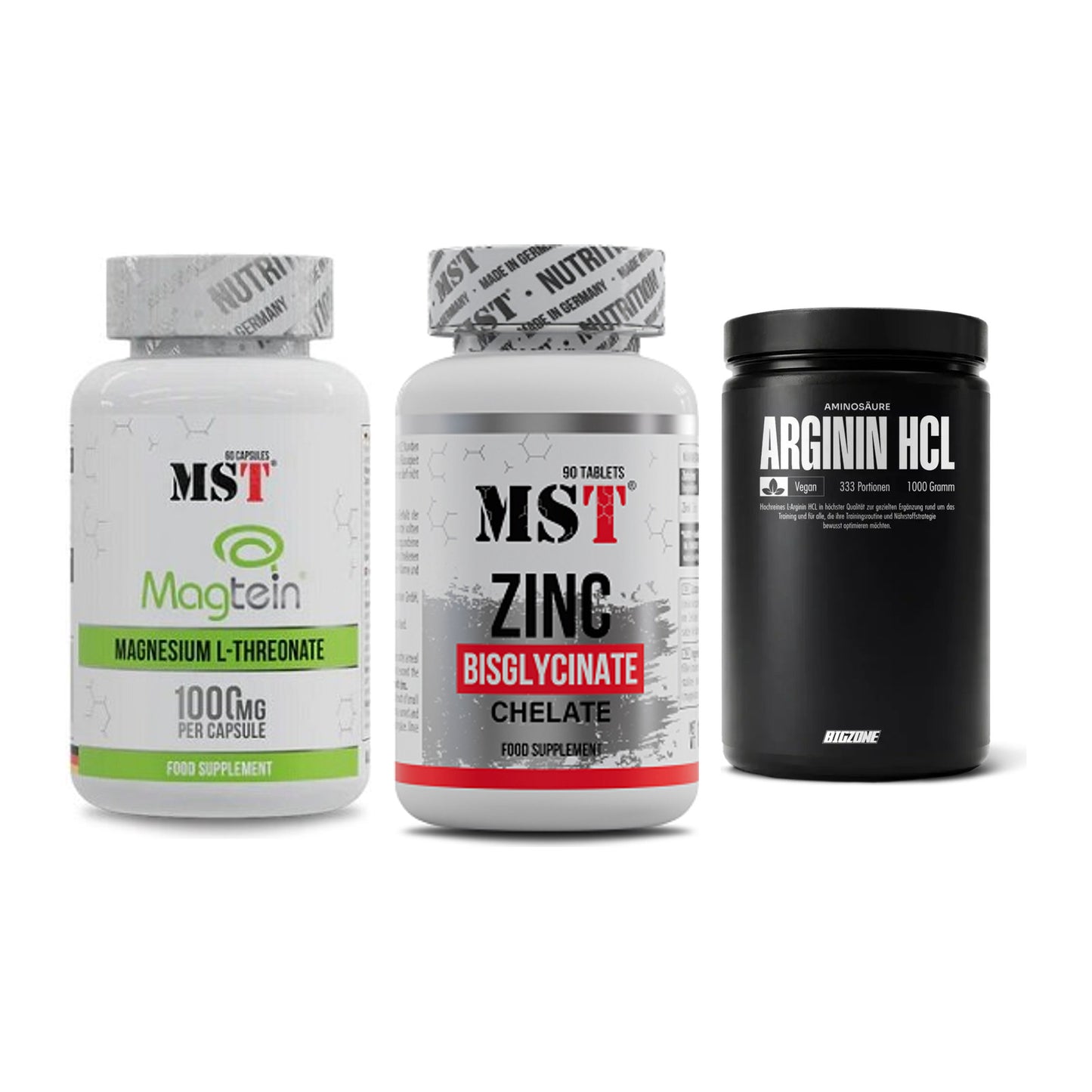 Ausdauer-Set: MST Magnesium + MST Zinc Chelate + Big Zone L-Argin – alle enthaltenen Artikel