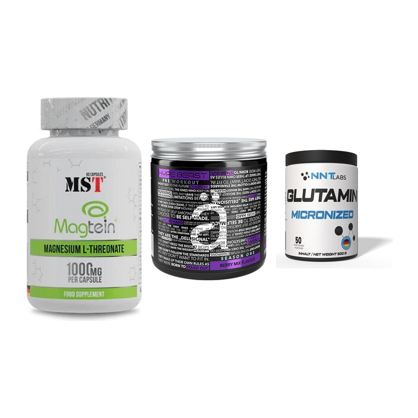 Ausdauer-Set: MST Magnesium + Nanosupps Hype + NNT Glutamin – alle enthaltenen Artikel