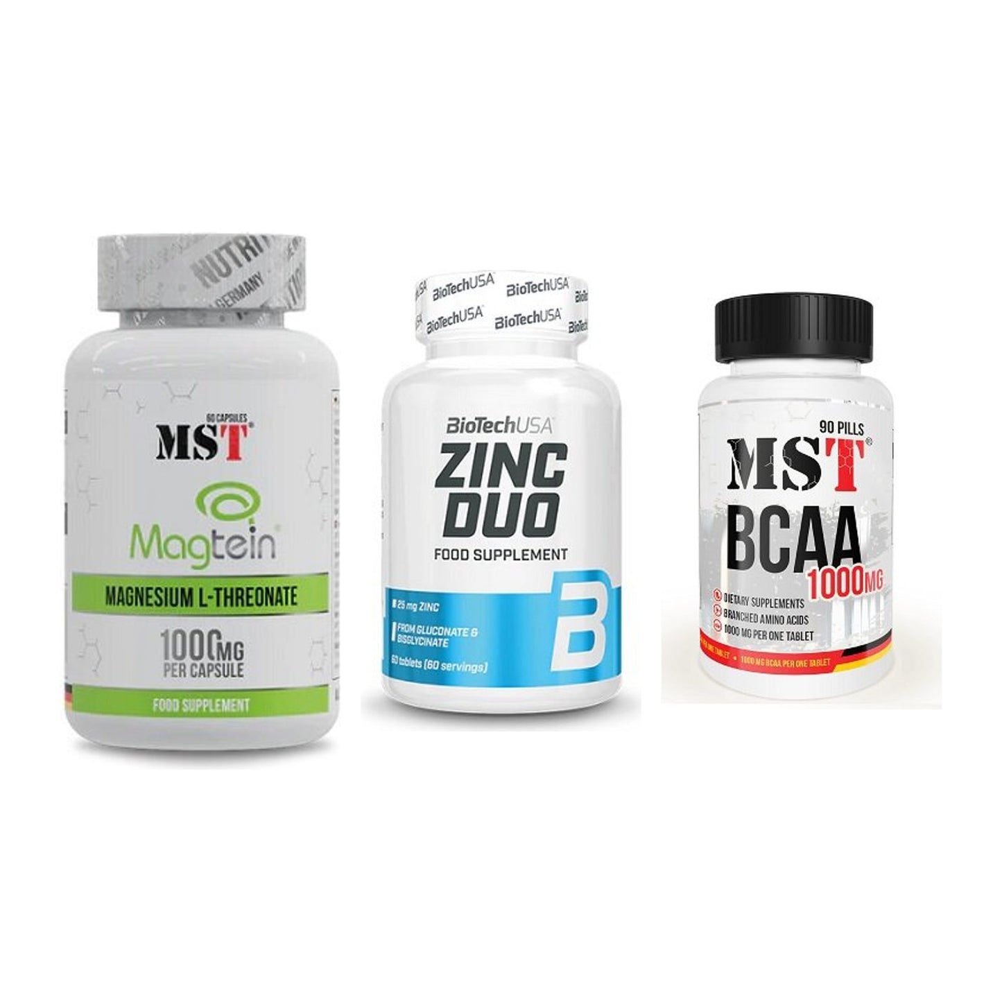 Ausdauer-Set: MST Magnesium + BioTech Zinc Duo + MST BCAA 1000 – alle enthaltenen Artikel