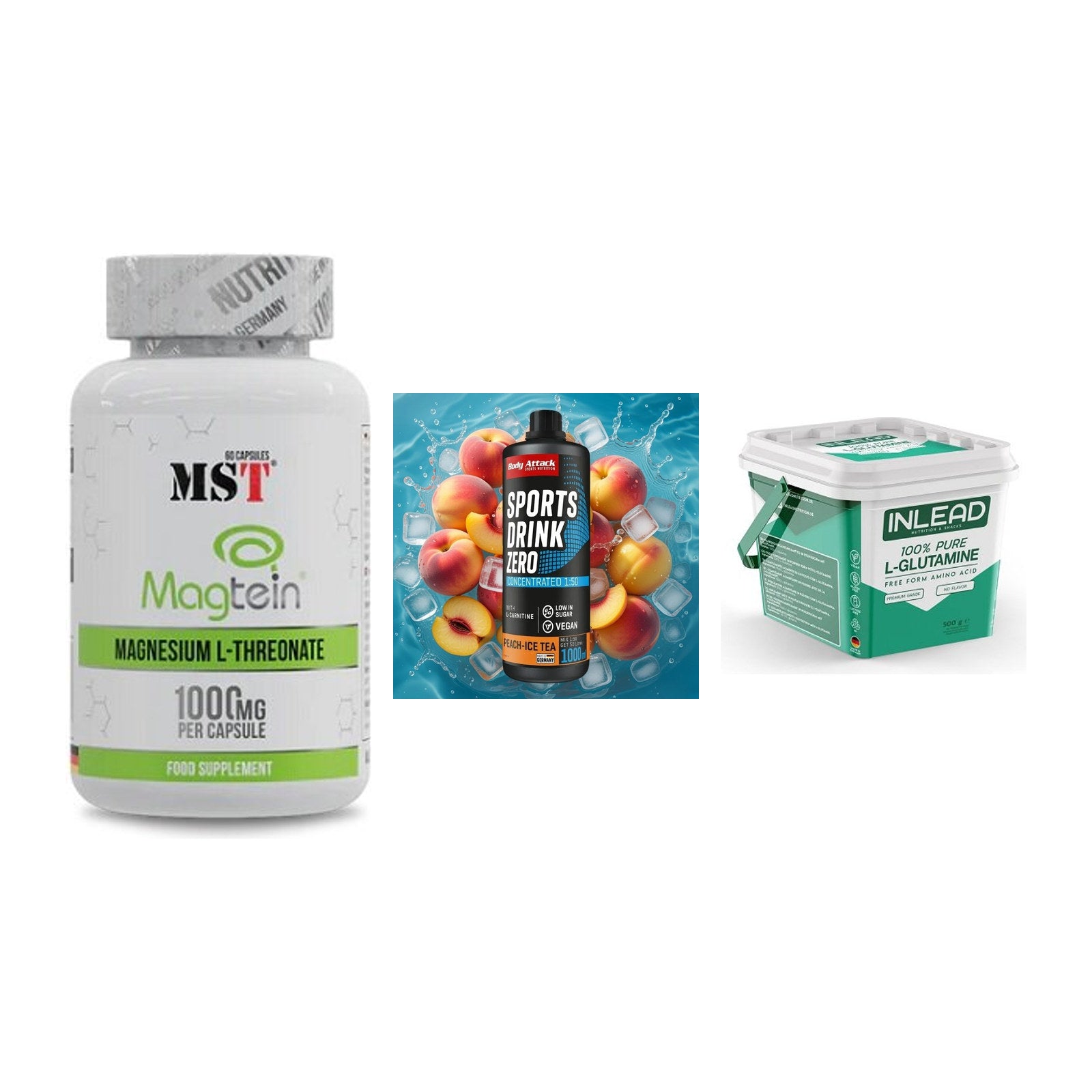 Ausdauer-Set: MST Magnesium + Body Attack + INLEAD L-Glutami – alle enthaltenen Artikel