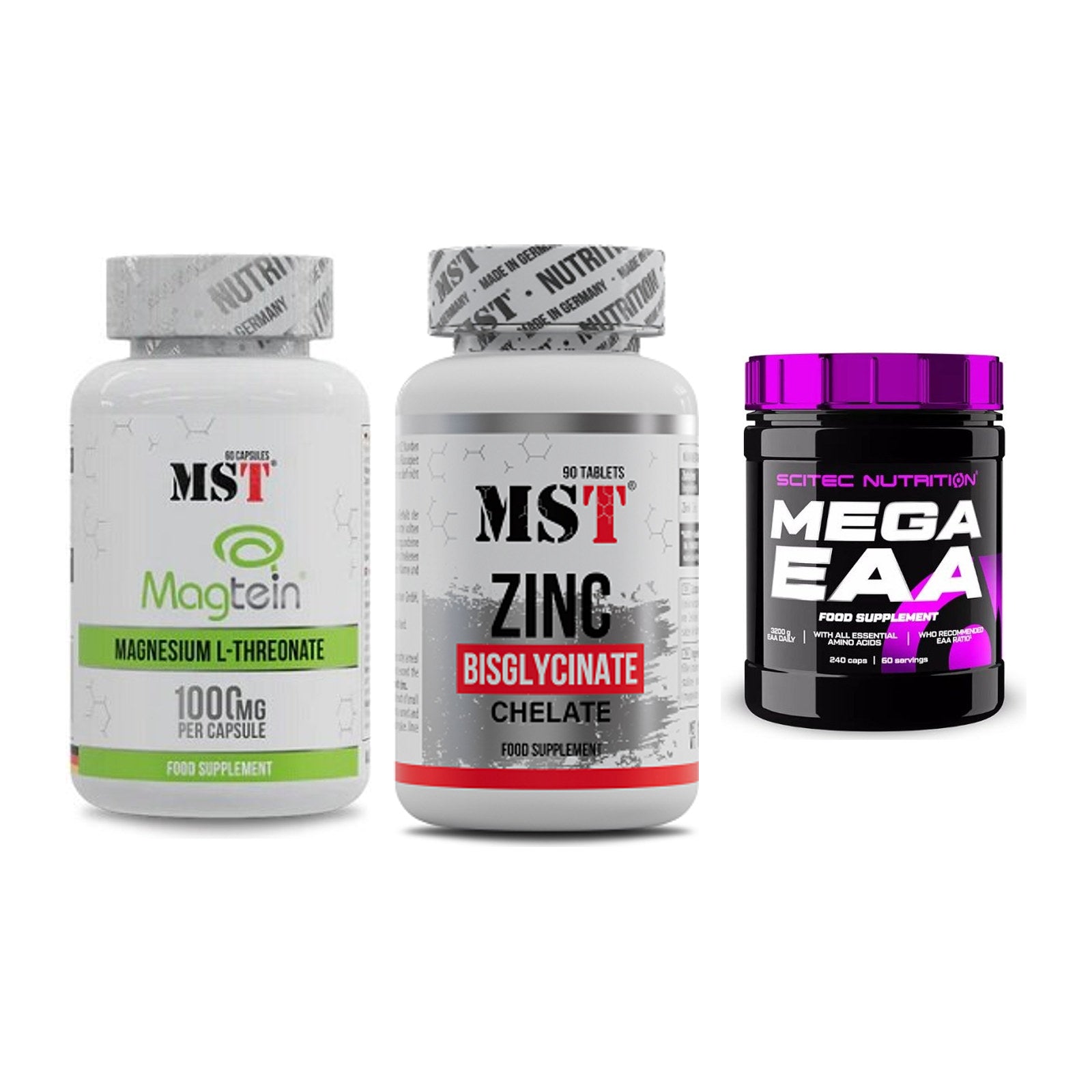 Ausdauer-Set: MST Magnesium + MST Zinc Chelate + Scitec Mega EAA – alle enthaltenen Artikel