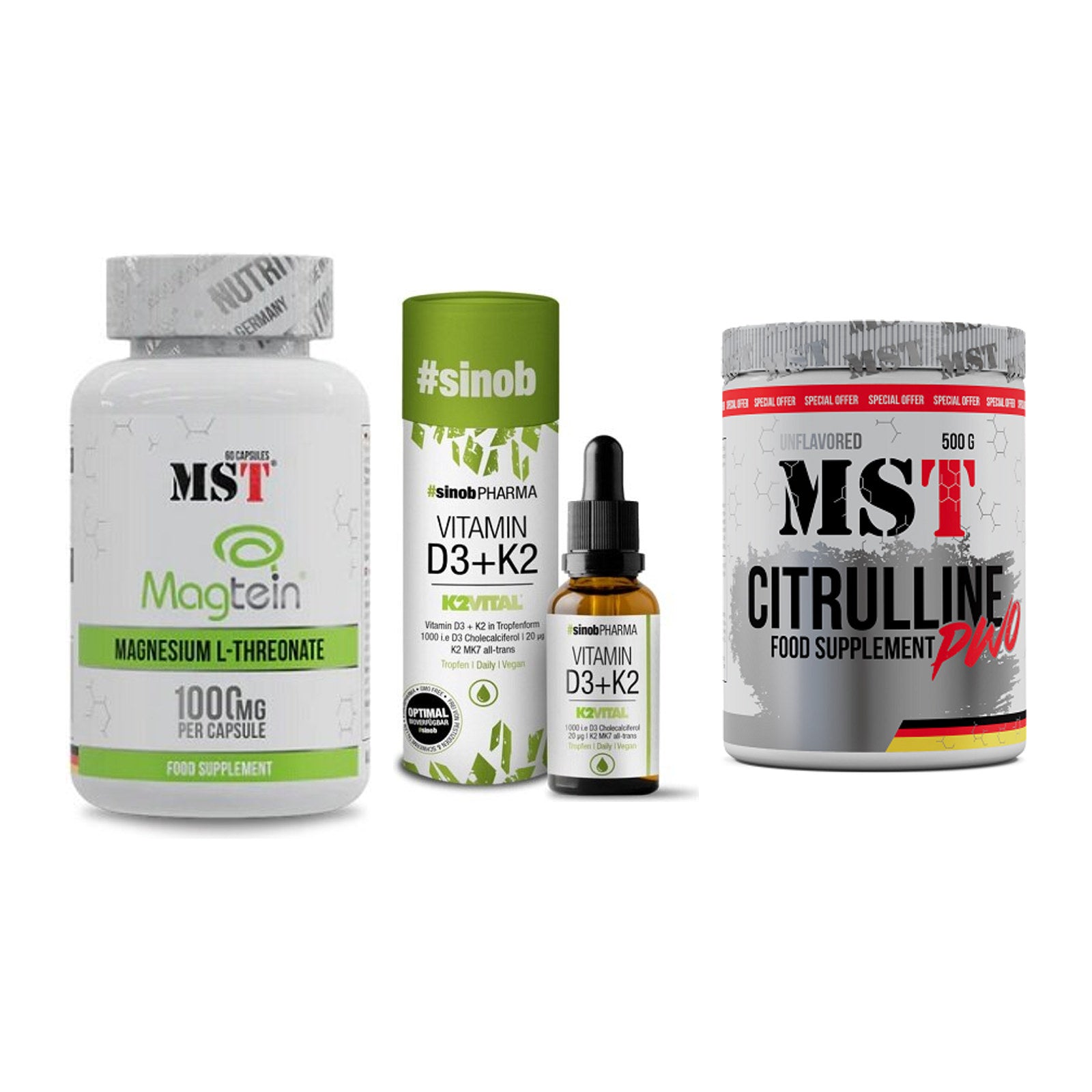 Ausdauer-Set: MST Magnesium + Sinob Vitamin D3 + MST Citrulline – alle enthaltenen Artikel