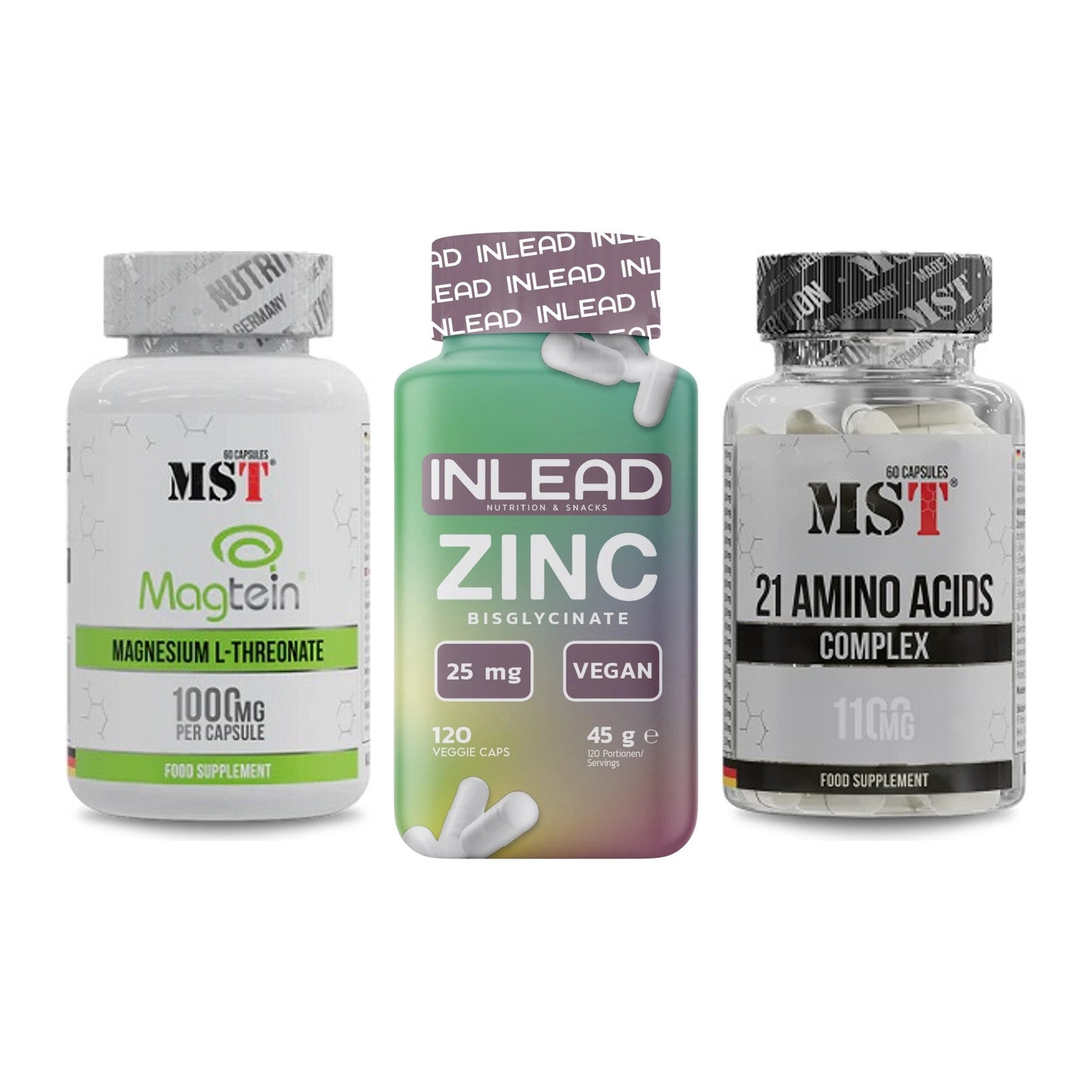 Ausdauer-Set: MST Magnesium + INLEAD Zink + MST 21 Amino – alle enthaltenen Artikel