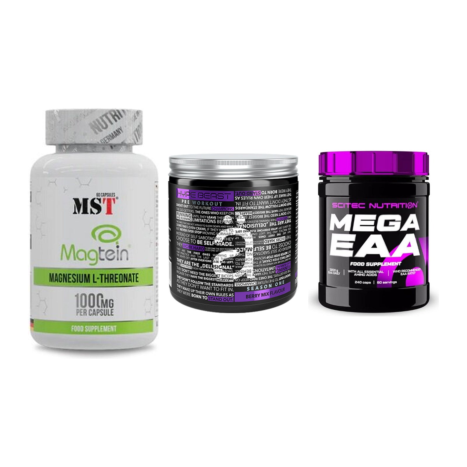 Ausdauer-Set: MST Magnesium + Nanosupps Hype + Scitec Mega EAA – alle enthaltenen Artikel