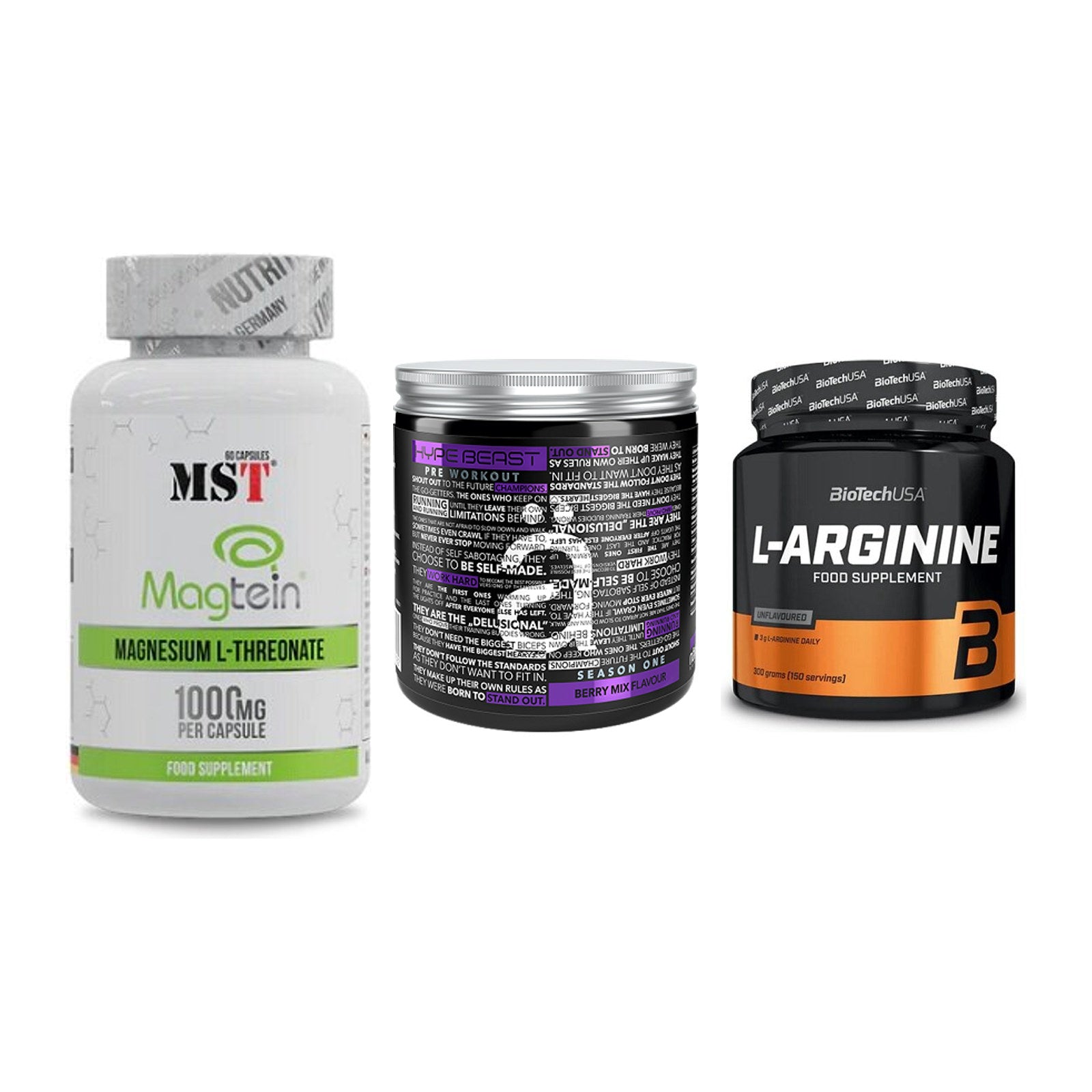 Ausdauer-Set: MST Magnesium + Nanosupps Hype + BioTech L-Argini – alle enthaltenen Artikel