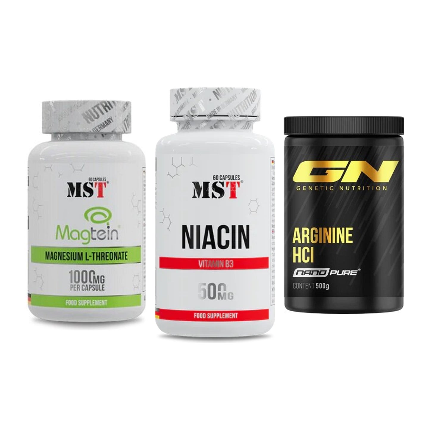 Ausdauer-Set: MST Magnesium + MST Niacin + GN Arginine HCL – alle enthaltenen Artikel