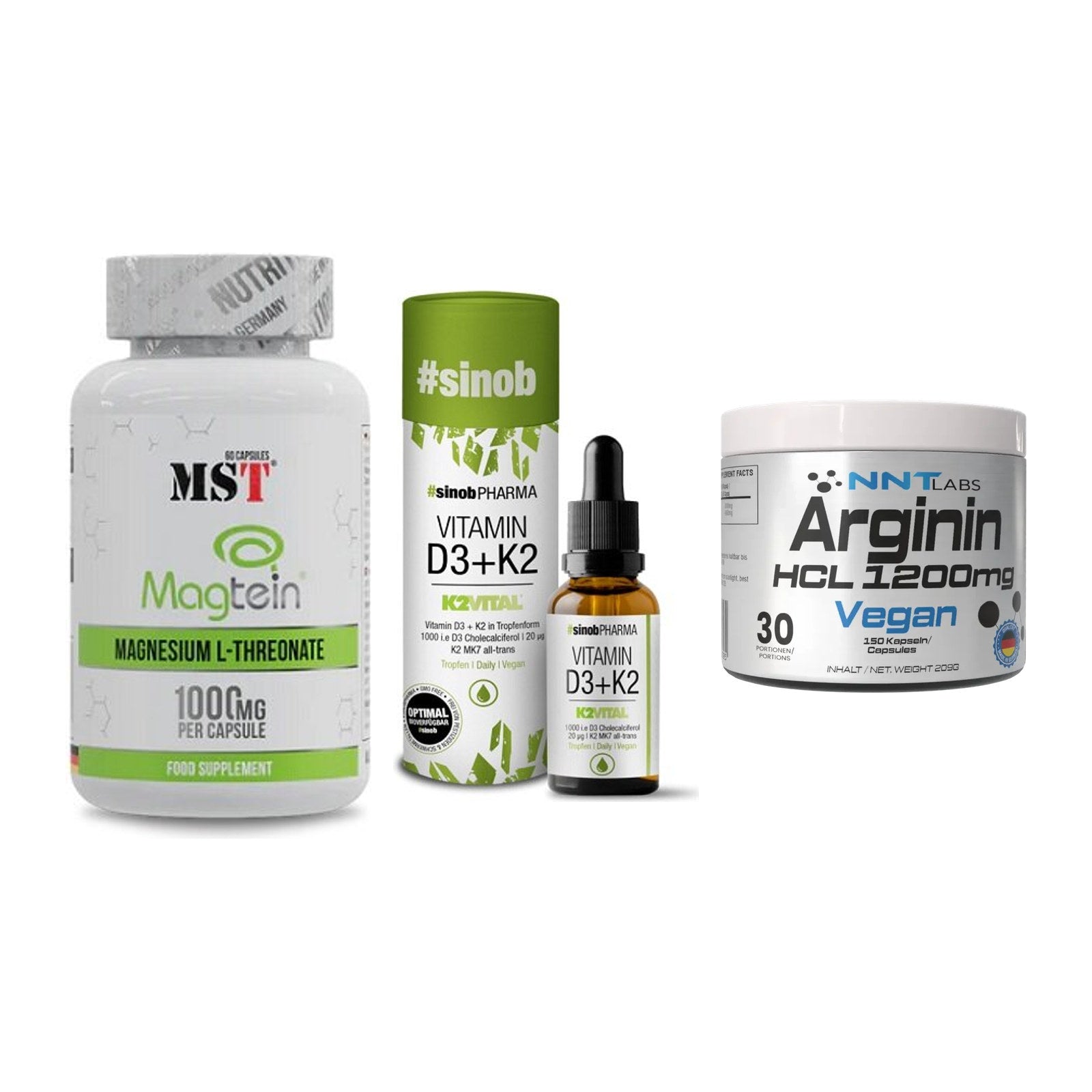 Ausdauer-Set: MST Magnesium + Sinob Vitamin D3 + NNT Arginin HCL – alle enthaltenen Artikel