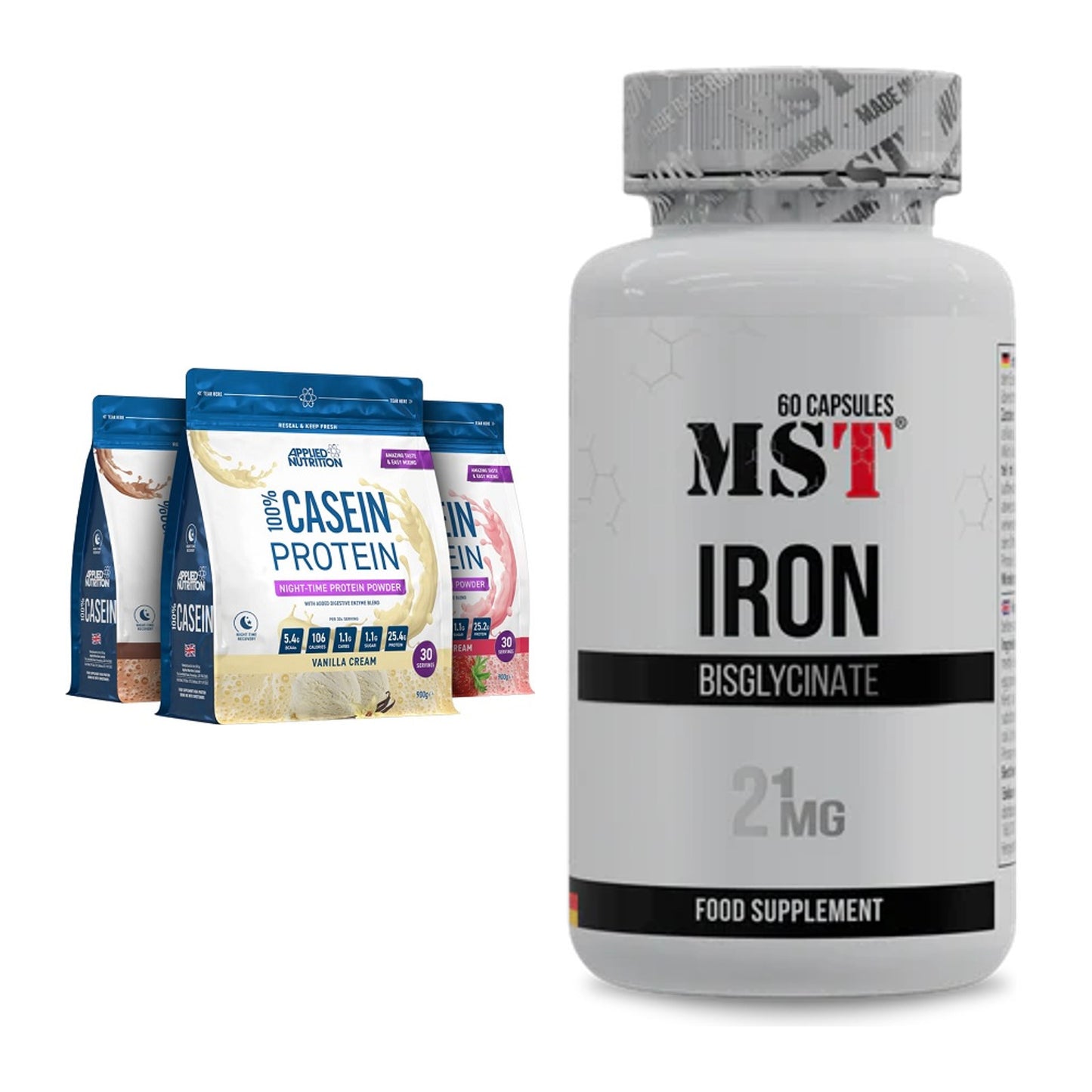 Basis-Set: Applied Nutrition 100% Casein + MST Iron Bisglycinate – alle enthaltenen Artikel