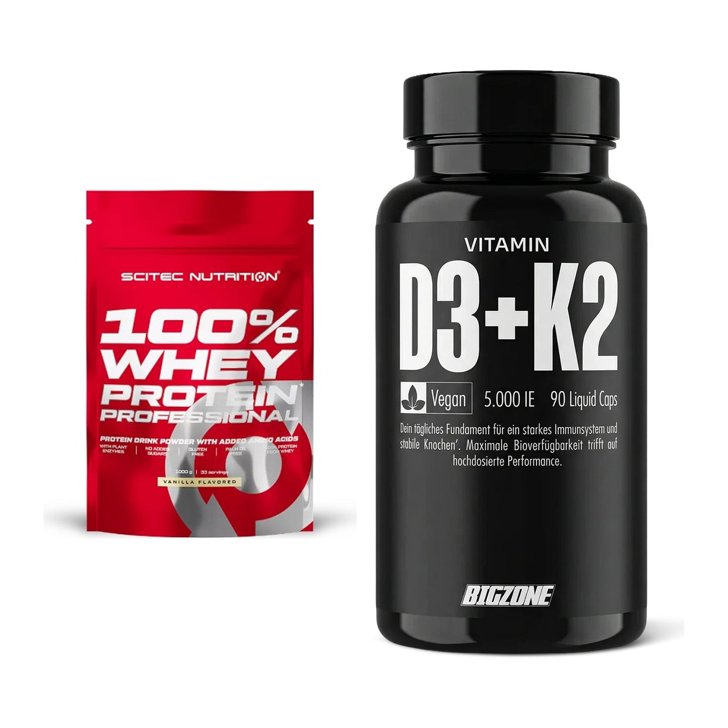 Basis-Set: Scitec 100% Whey Protein + Big Zone Vitamin D3 + K2 – alle enthaltenen Artikel