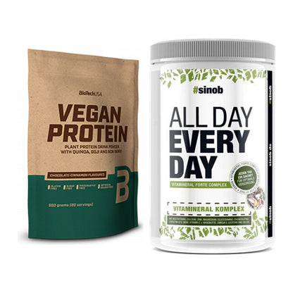 Basis-Set: BioTech Vegan Protein + Sinob All Day Every Day 30 Serv. – alle enthaltenen Artikel