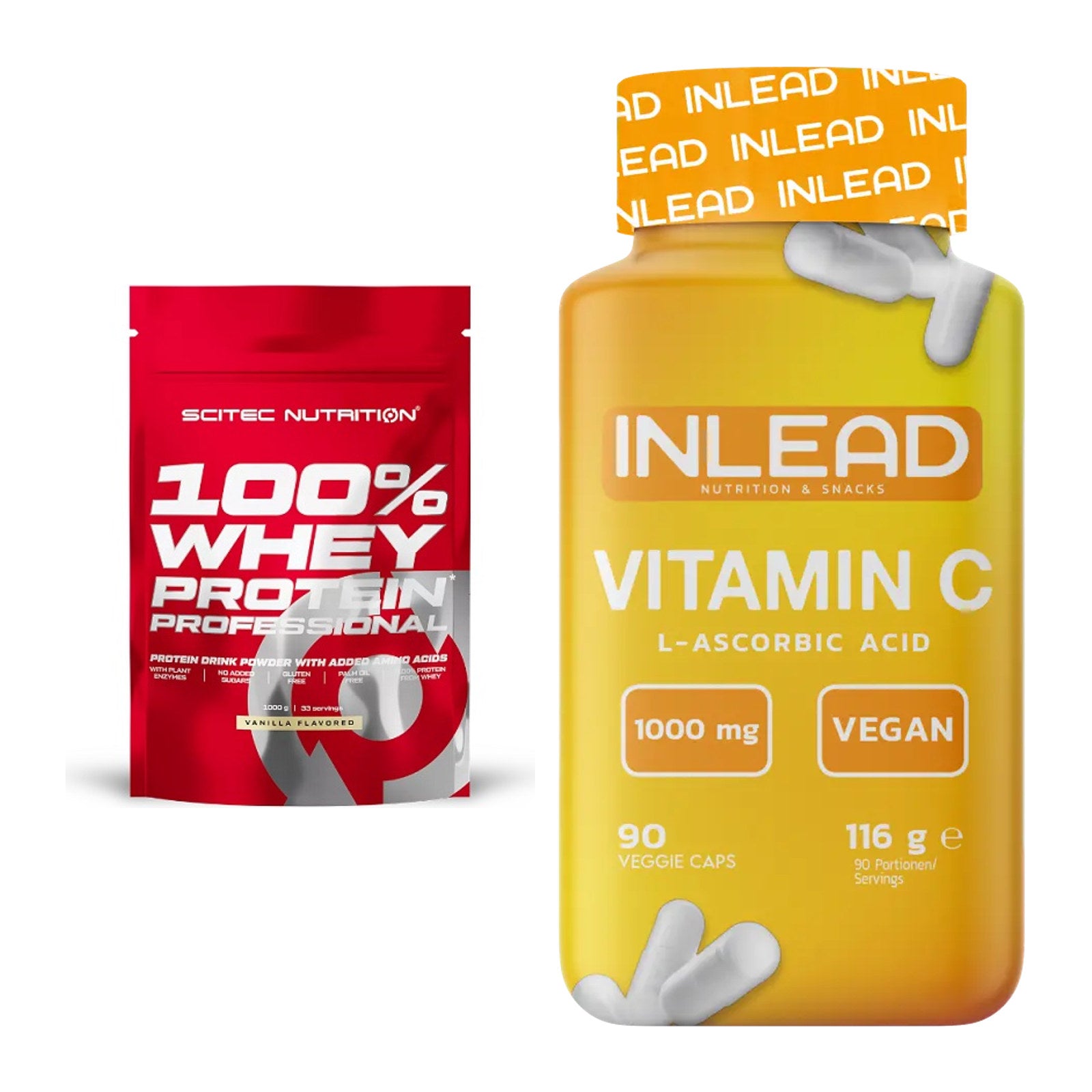 Basis-Set: Scitec 100% Whey Protein + INLEAD Vitamin C – alle enthaltenen Artikel