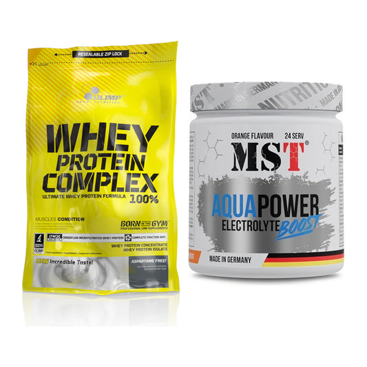 Basis-Set: Olimp Whey Protein Complex + MST Aqua Power Electrolyte – alle enthaltenen Artikel