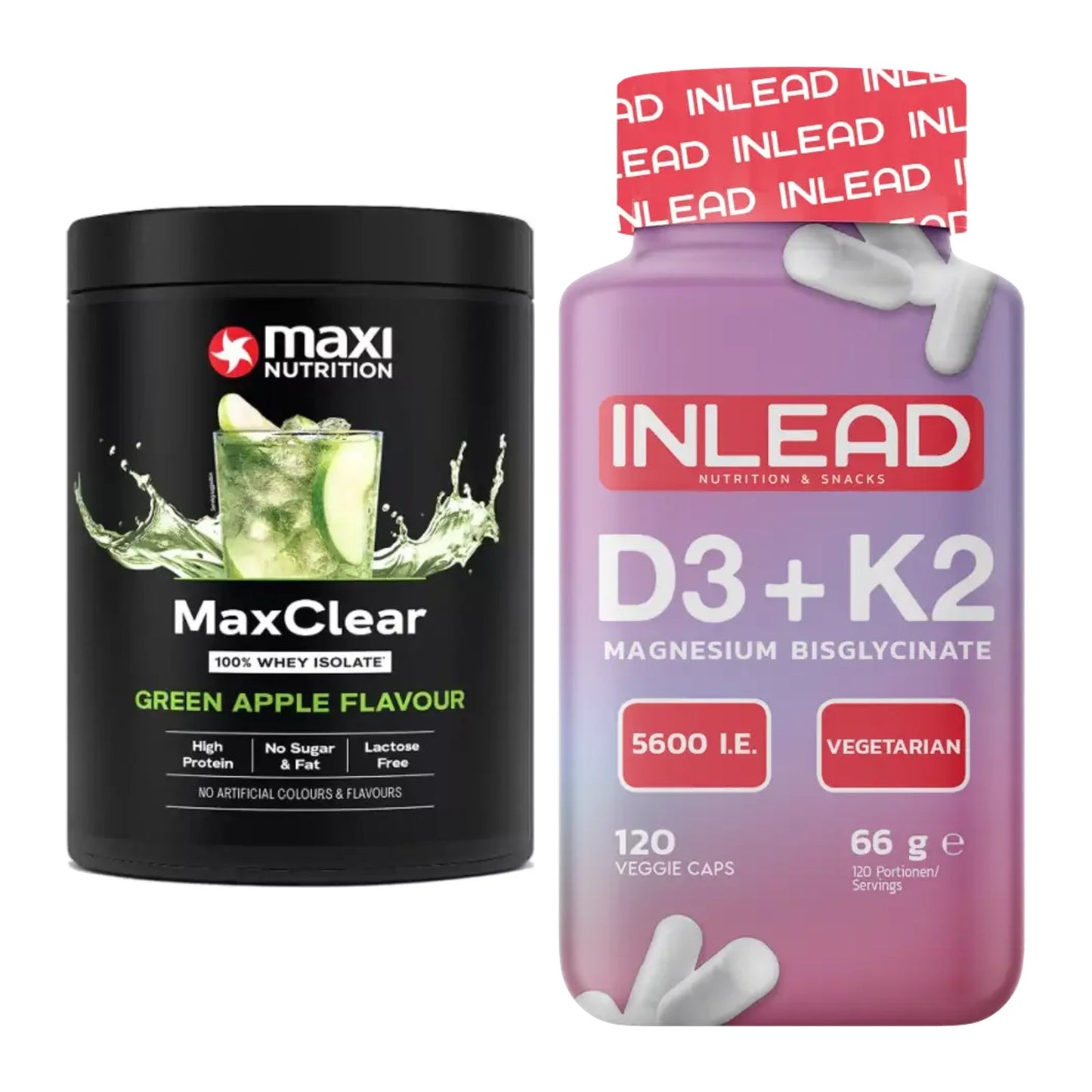 Basis-Set: MaxiNutrition MaxClear 100% + INLEAD Vitamin D3 + K2 – alle enthaltenen Artikel