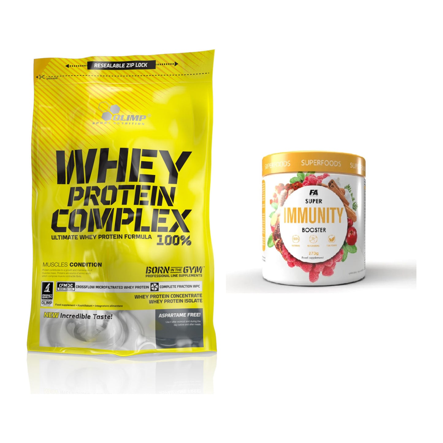 Basis-Set: Olimp Whey Protein Complex + FA Nutrition Wellnes Line – alle enthaltenen Artikel