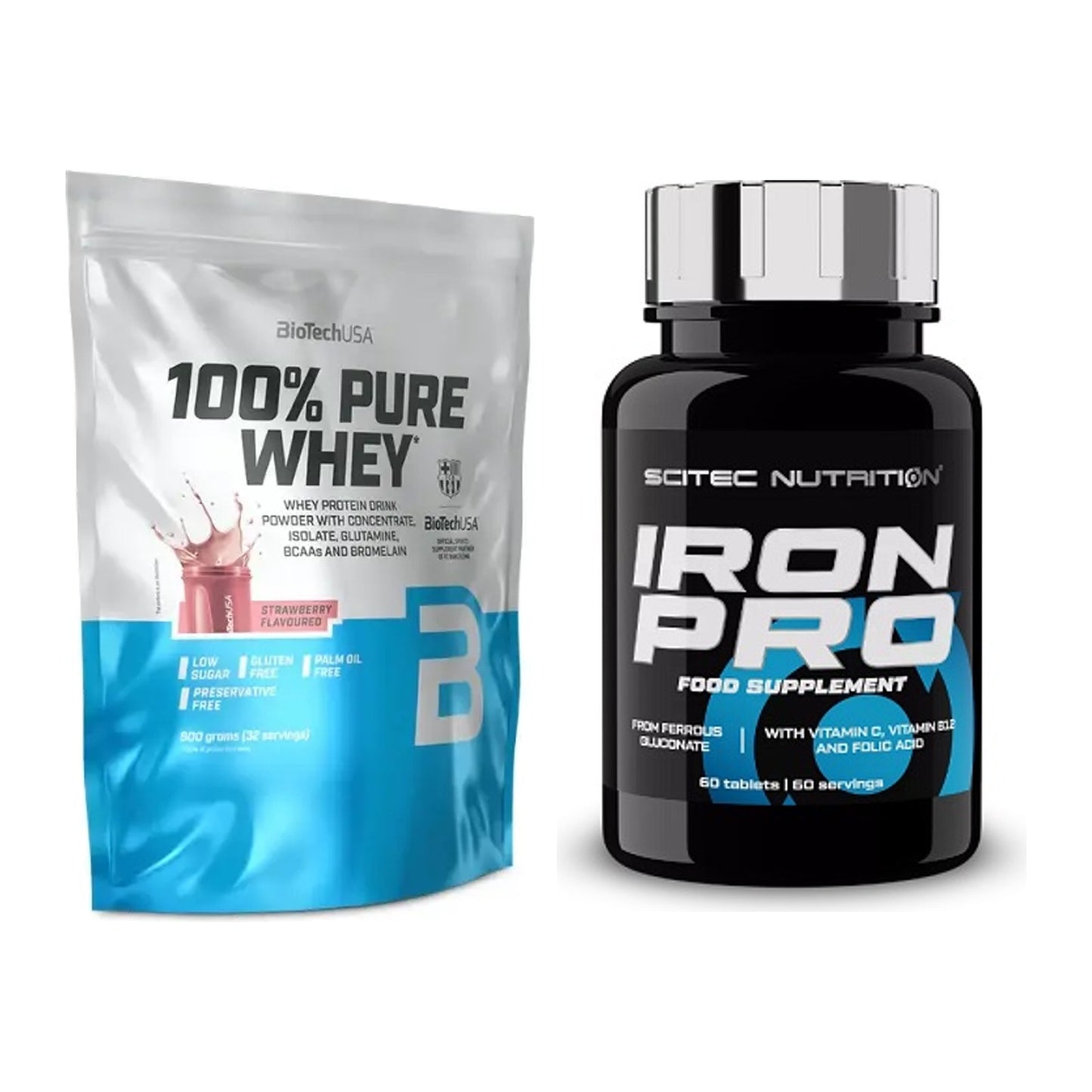 Basis-Set: BioTech 100% Pure Whey + Scitec Iron Pro – alle enthaltenen Artikel