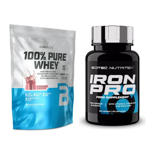 Basis-Set: BioTech 100% Pure Whey + Scitec Iron Pro – alle enthaltenen Artikel