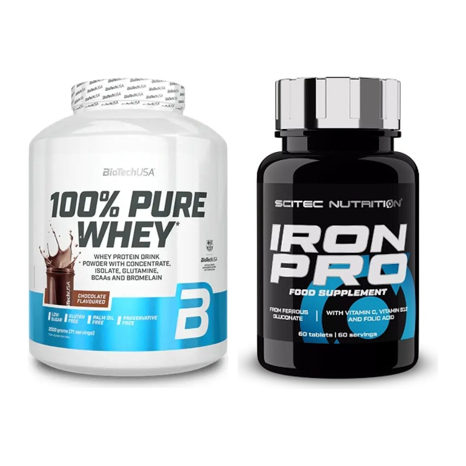 Basis-Set: BioTech 100% Pure Whey + Scitec Iron Pro – alle enthaltenen Artikel