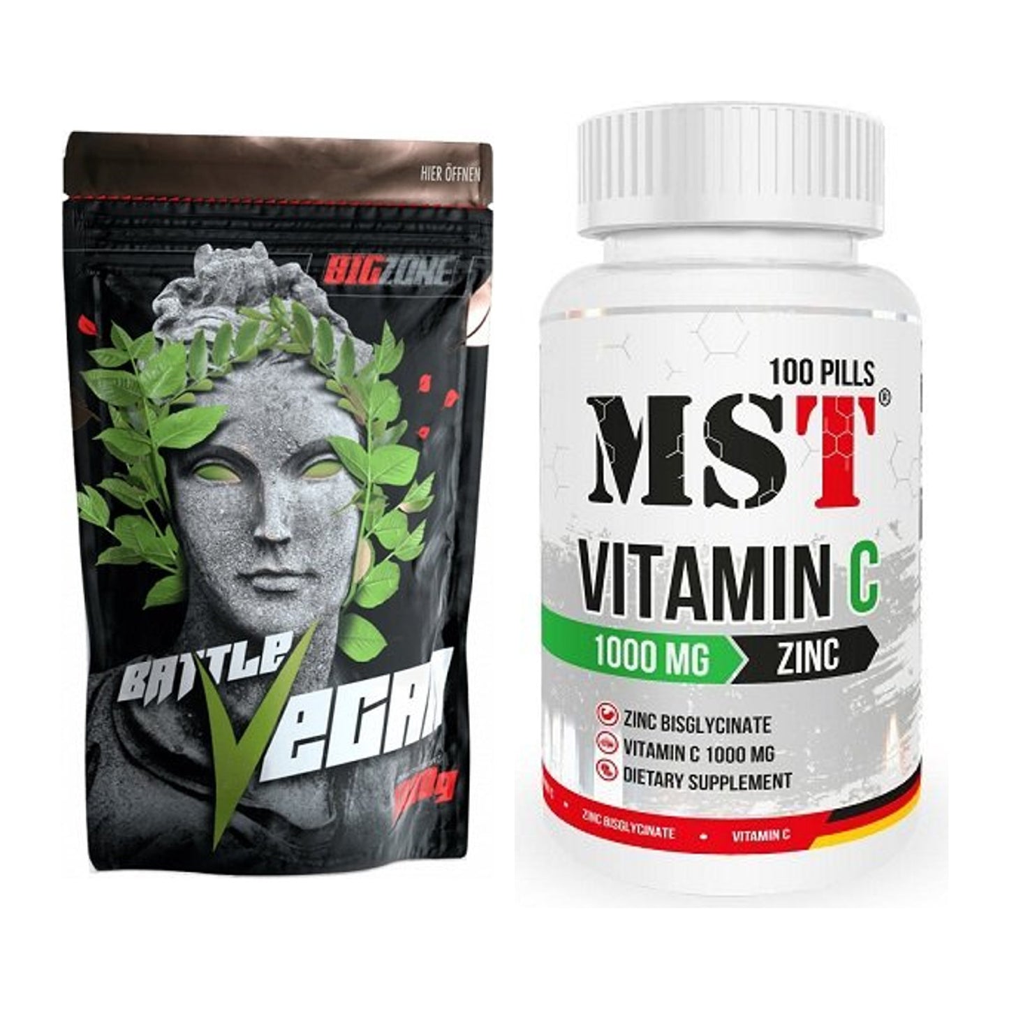 Basis-Set: Big Zone Battle Vegan + MST Vitamin C 1000 + Zinc 100 – alle enthaltenen Artikel