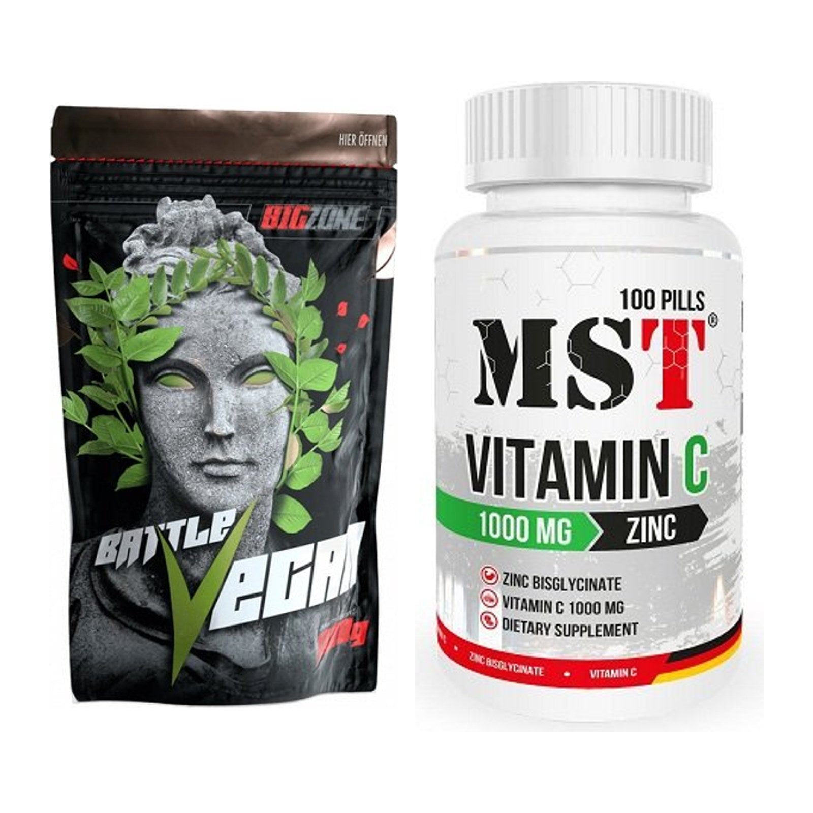 Basis-Set: Big Zone Battle Vegan + MST Vitamin C 1000 + Zinc 100 – alle enthaltenen Artikel