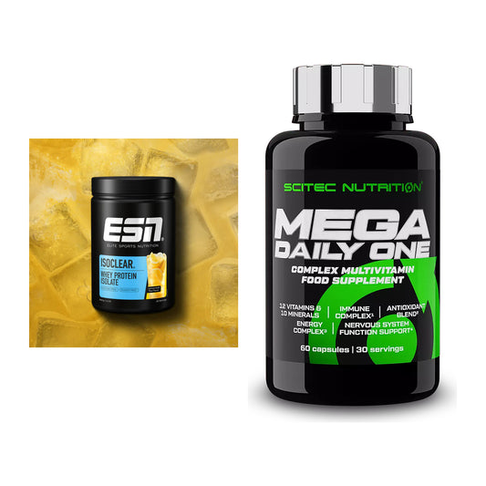 Basis-Set: ESN ISOCLEAR Whey Isolate + Scitec Mega Daily One Plus – alle enthaltenen Artikel