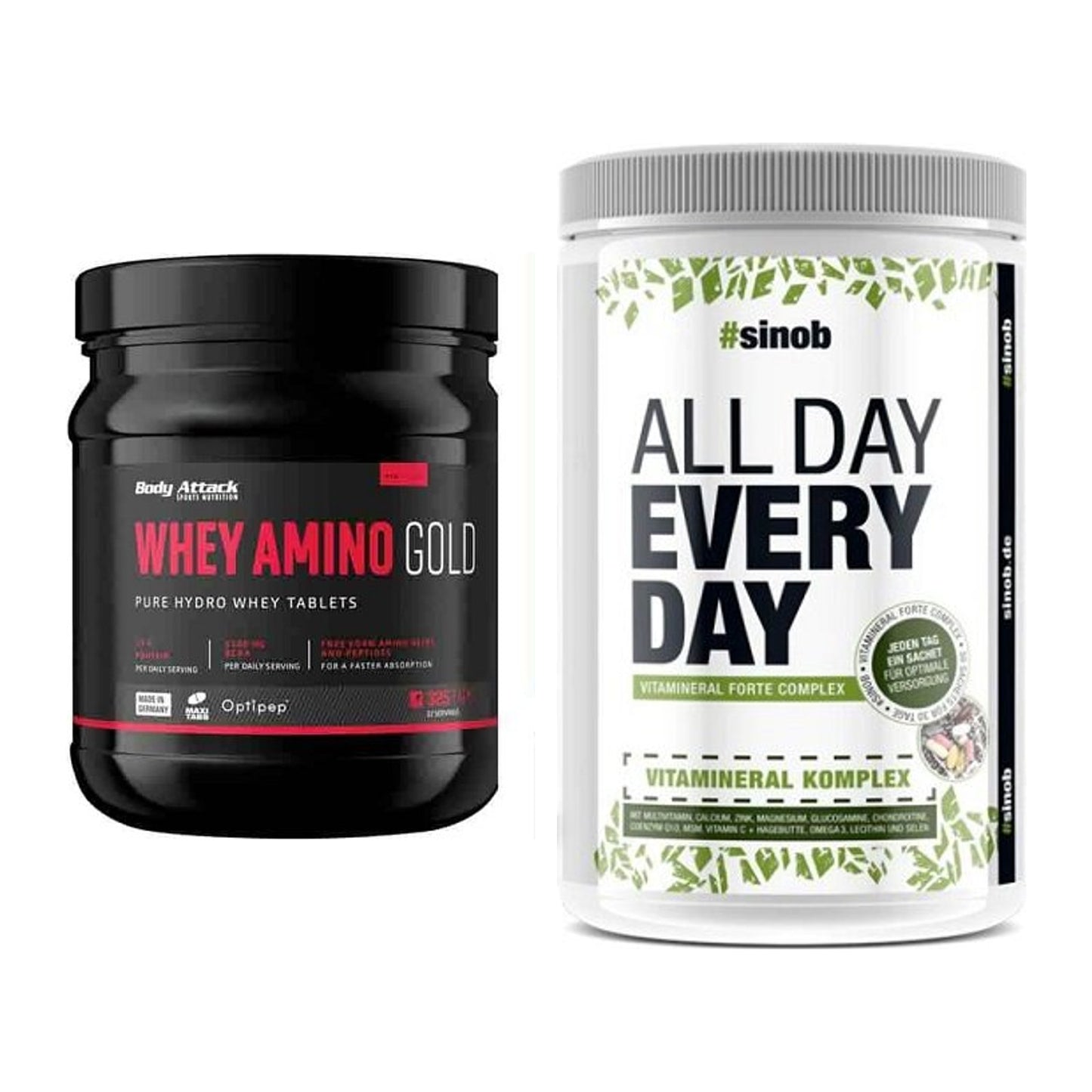 Basis-Set: Body Attack Whey Amino Gold + Sinob All Day Every Day 30 – alle enthaltenen Artikel