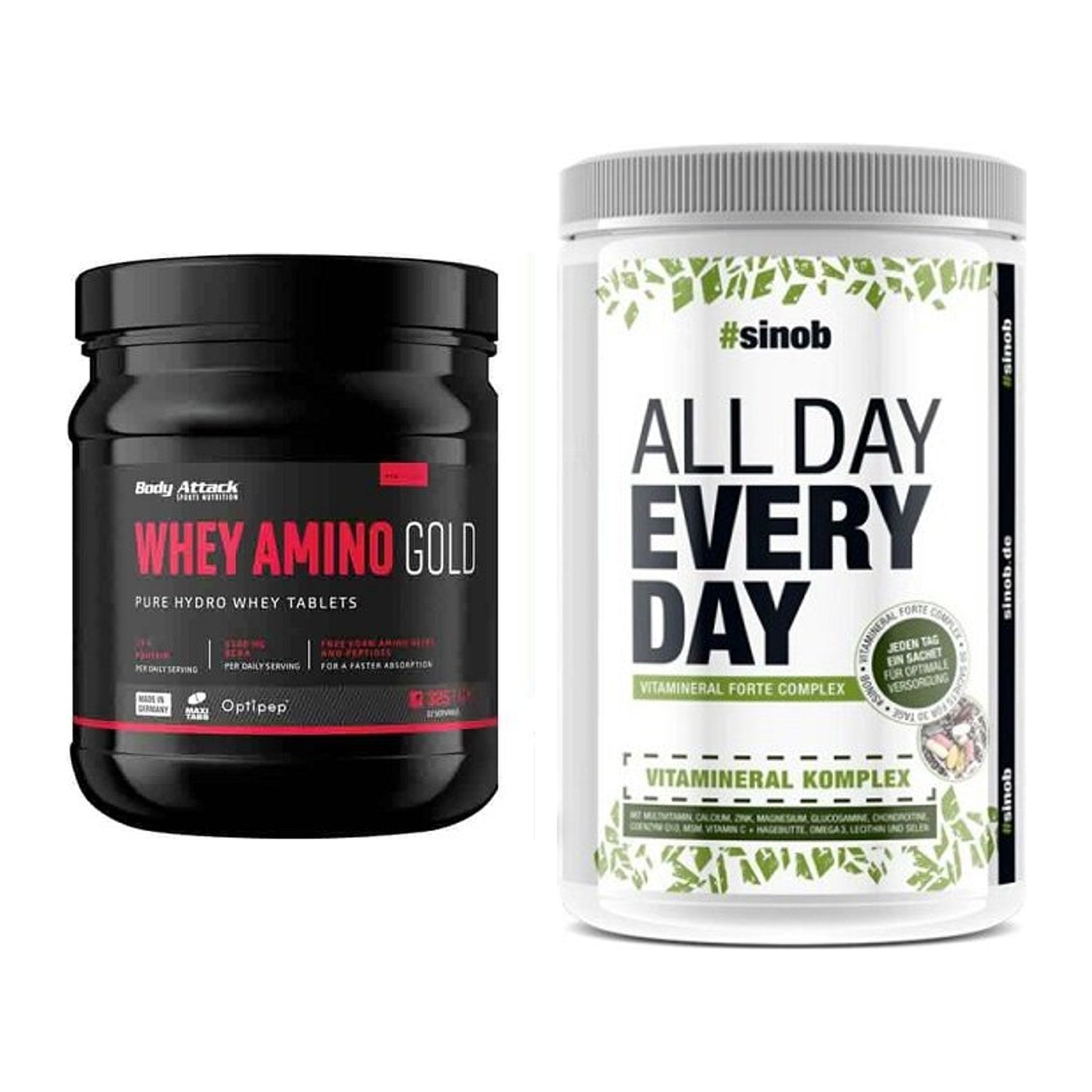 Basis-Set: Body Attack Whey Amino Gold + Sinob All Day Every Day 30 – alle enthaltenen Artikel