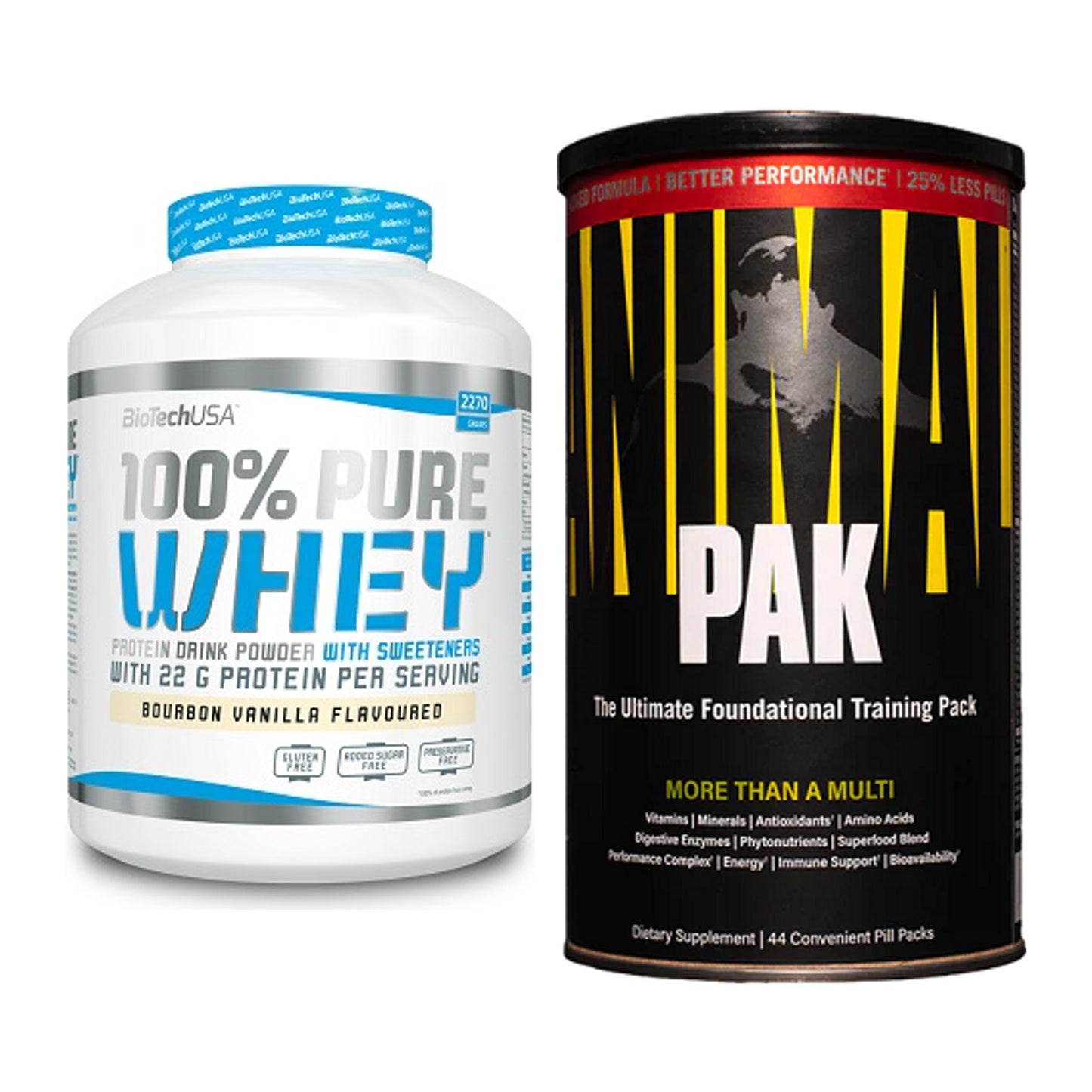 Basis-Set: BioTech 100% Pure Whey + Universal Animal Pak 44 Serv. – alle enthaltenen Artikel