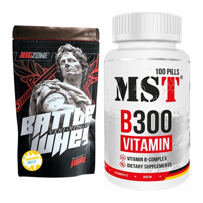 Basis-Set: Big Zone Battle Whey + MST B300 B-Complex 100 Pills – alle enthaltenen Artikel
