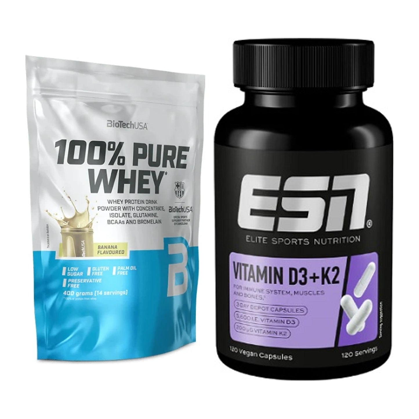 Basis-Set: BioTech 100% Pure Whey + ESN Vitamin D3 + K2 – alle enthaltenen Artikel