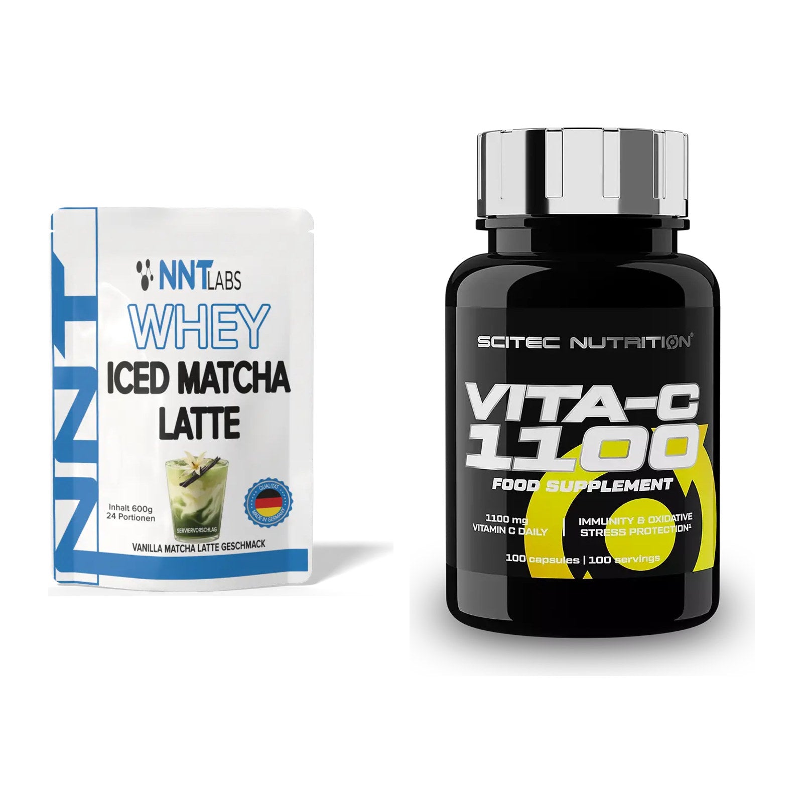 Basis-Set: NNT Whey ICED MATCHA LATTE + Scitec Vitamin C 1100 – alle enthaltenen Artikel