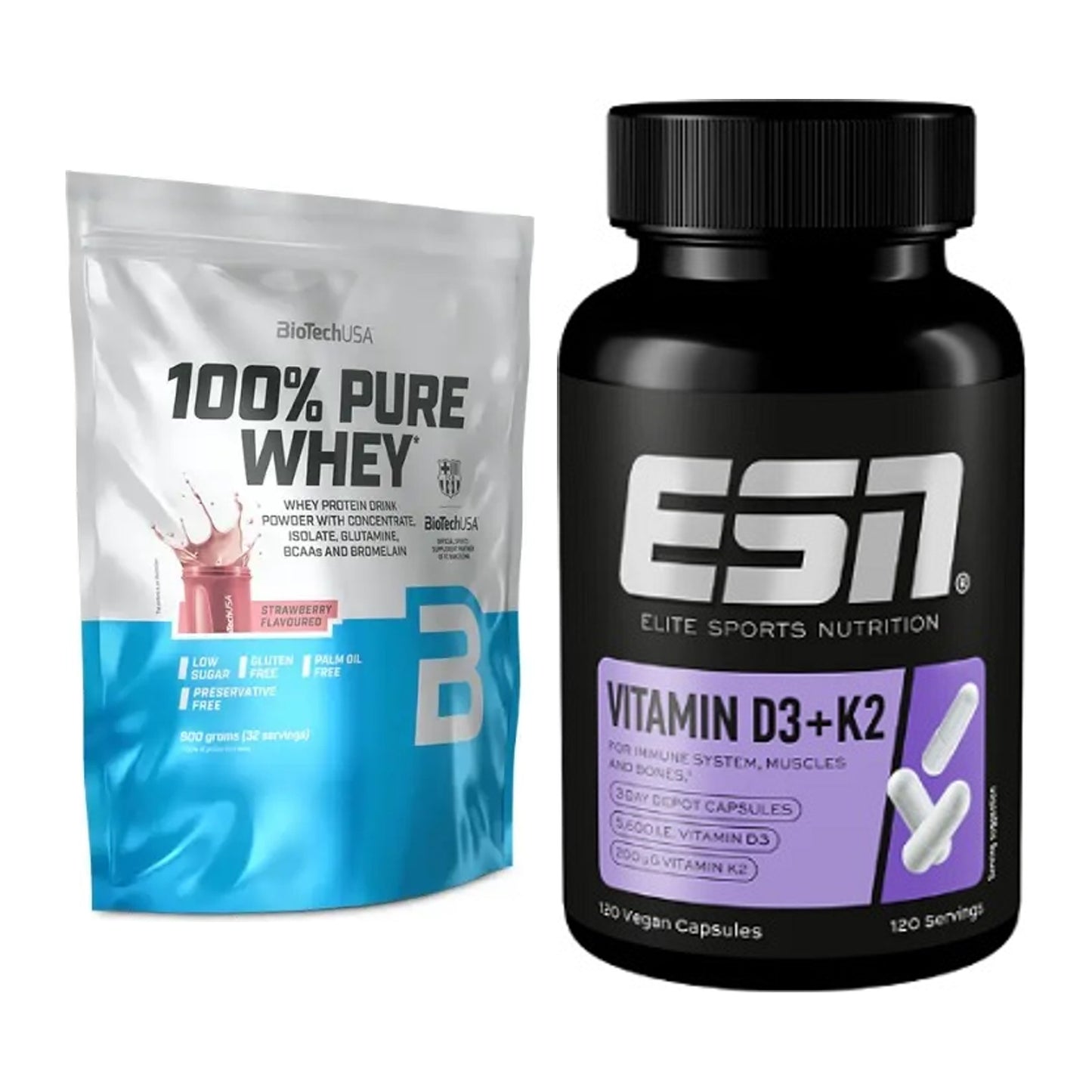 Basis-Set: BioTech 100% Pure Whey + ESN Vitamin D3 + K2 – alle enthaltenen Artikel