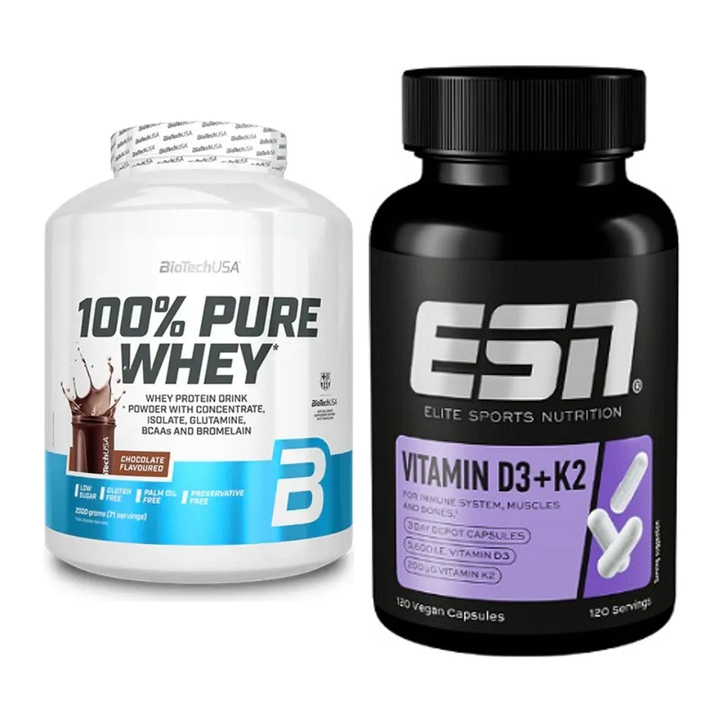 Basis-Set: BioTech 100% Pure Whey + ESN Vitamin D3 + K2 – alle enthaltenen Artikel