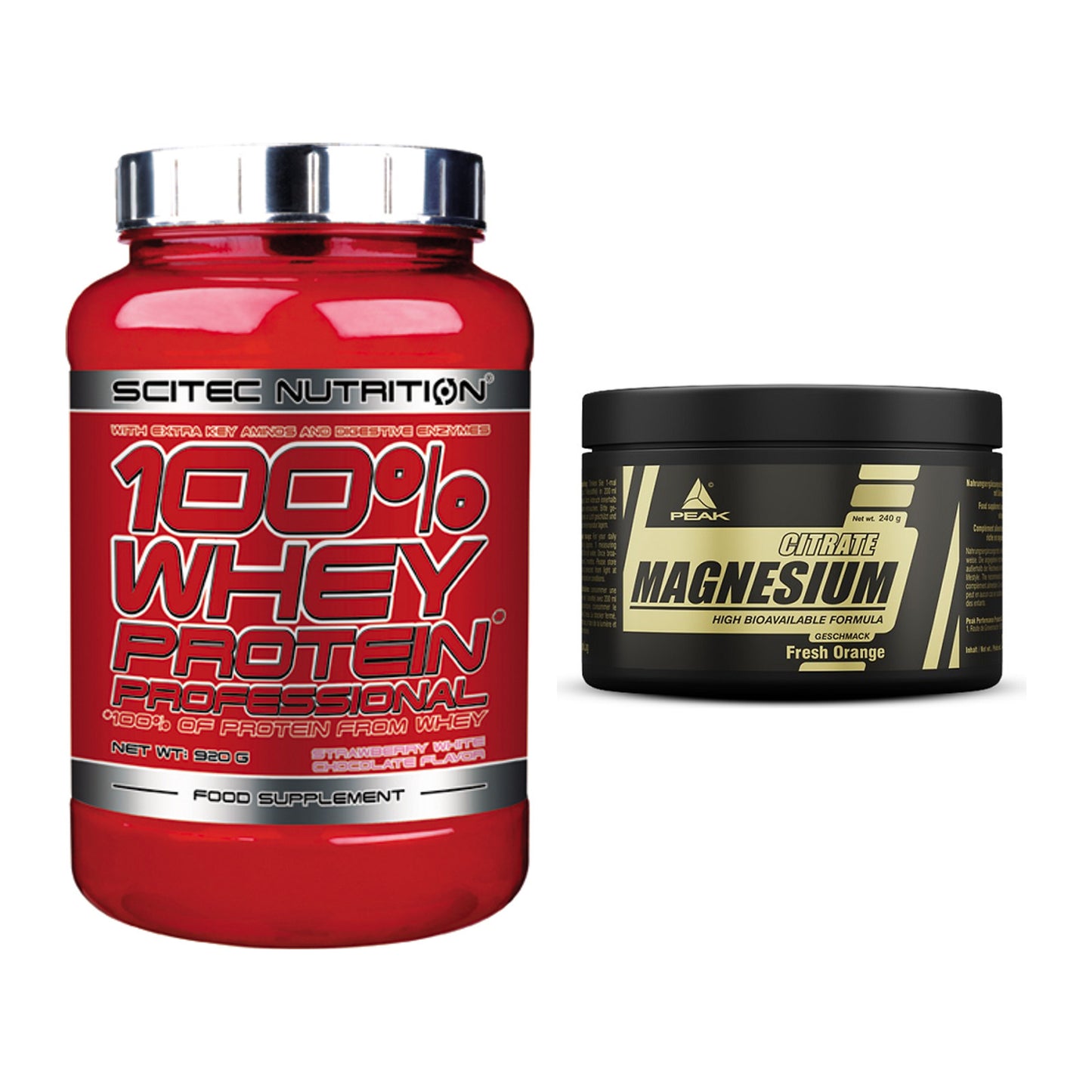 Basis-Set: Scitec 100% Whey Professional + Peak Magnesium Citrat – alle enthaltenen Artikel
