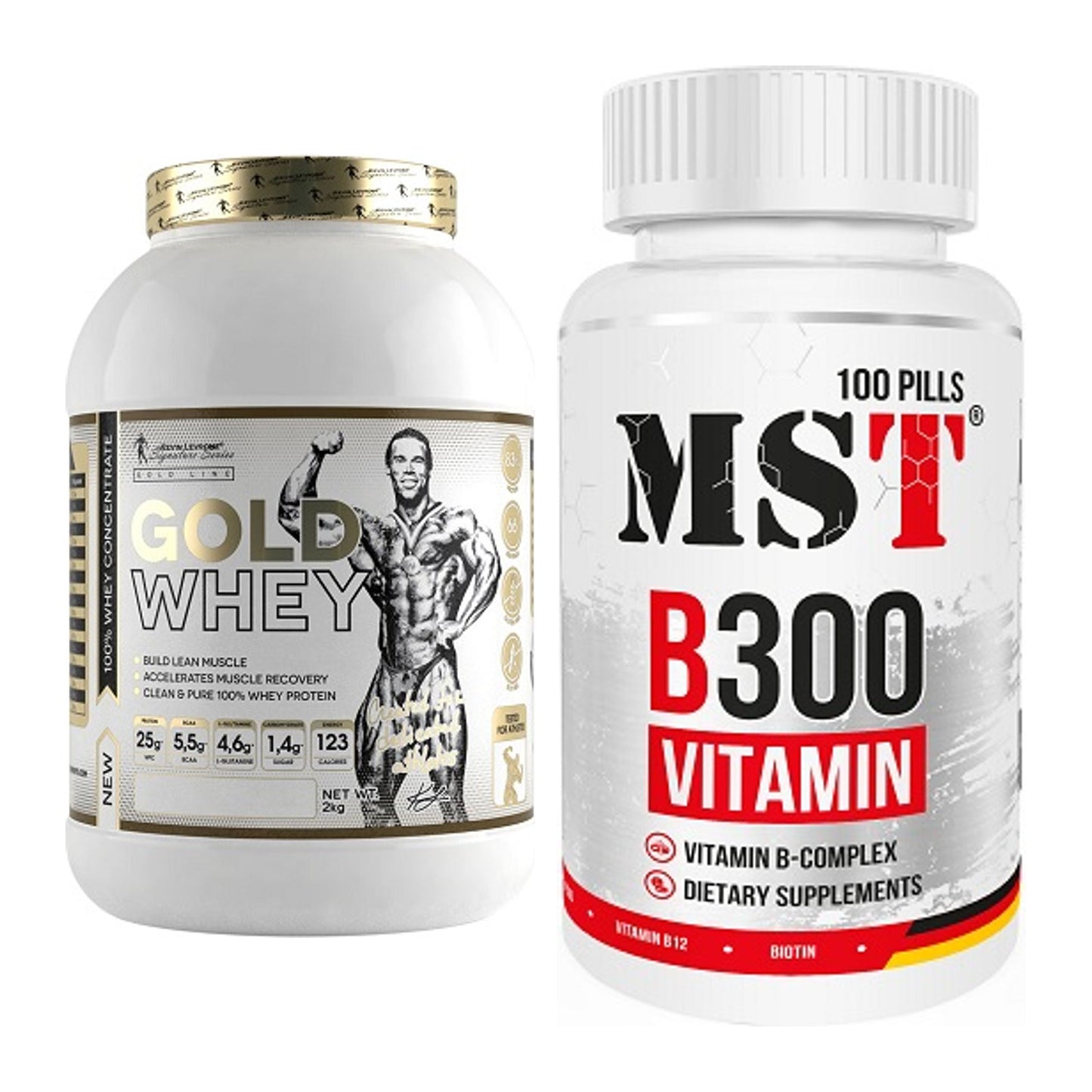 Basis-Set: Kevin Levrone Gold Whey + MST B300 B-Complex 100 Pills – alle enthaltenen Artikel
