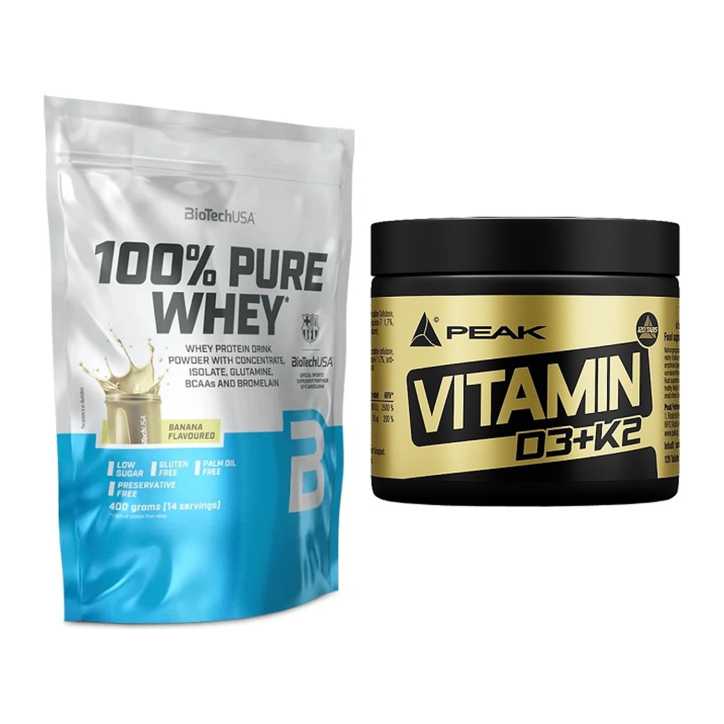 Basis-Set: BioTech 100% Pure Whey + Peak Vitamin D3+K2 120 Tabl. – alle enthaltenen Artikel