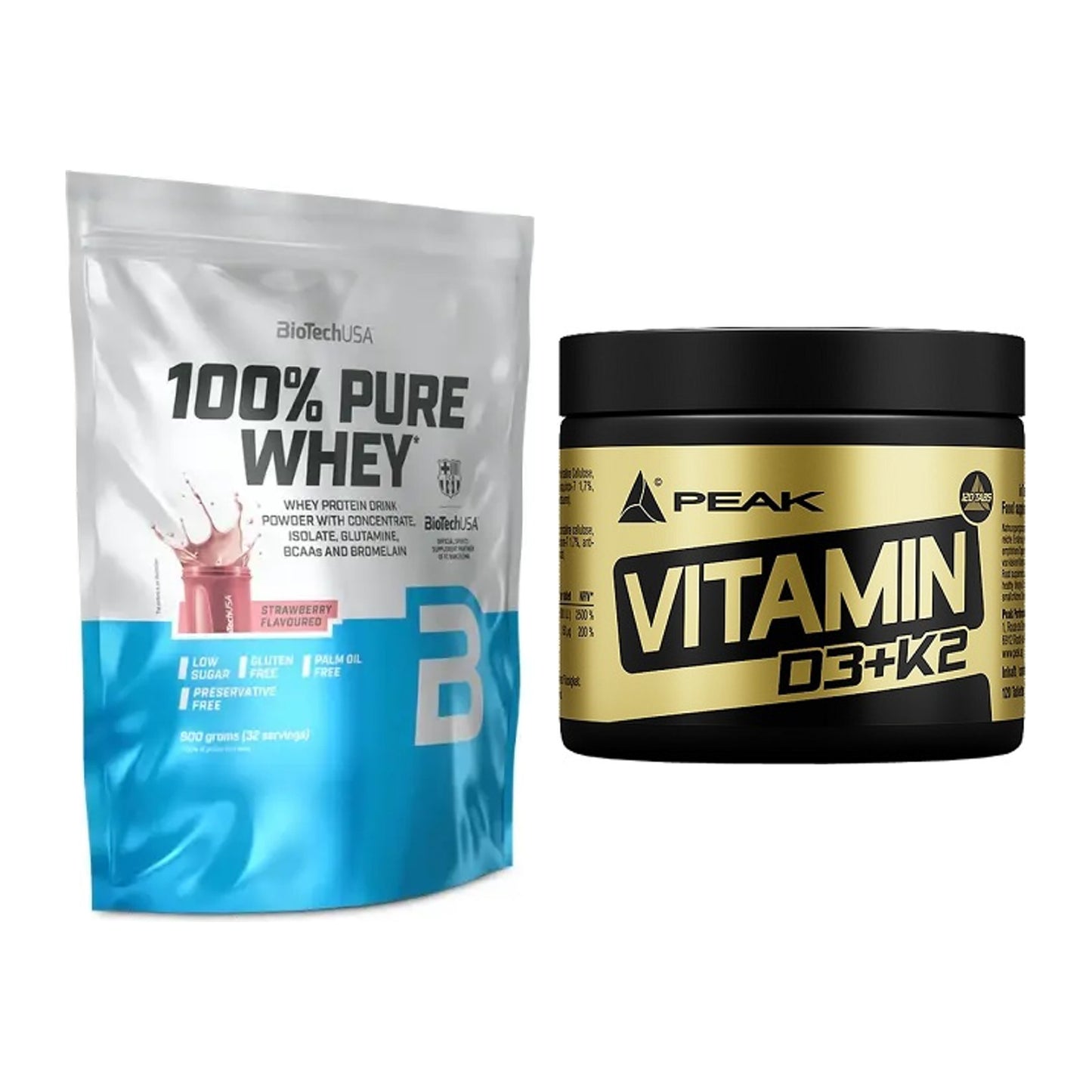 Basis-Set: BioTech 100% Pure Whey + Peak Vitamin D3+K2 120 Tabl. – alle enthaltenen Artikel