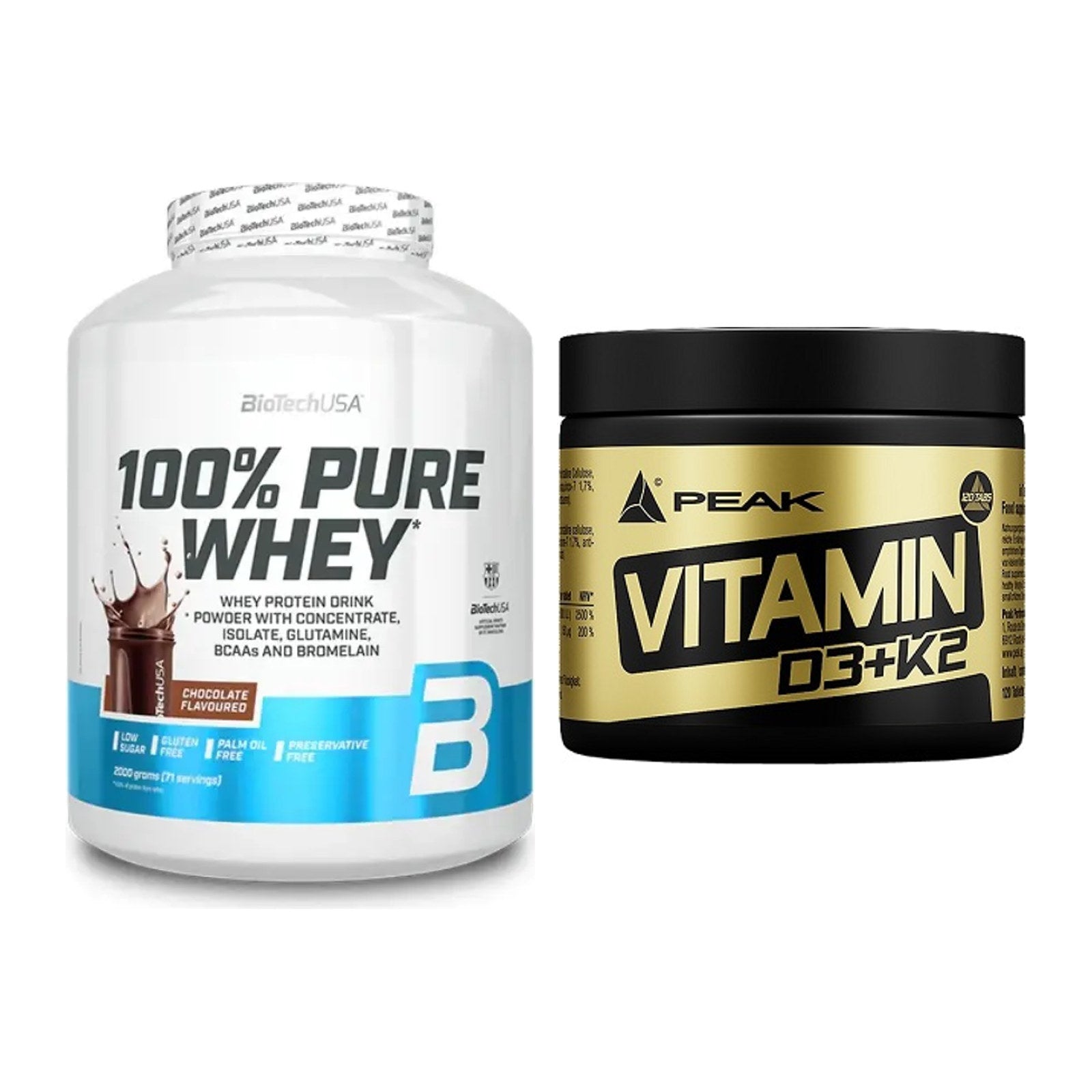 Basis-Set: BioTech 100% Pure Whey + Peak Vitamin D3+K2 120 Tabl. – alle enthaltenen Artikel