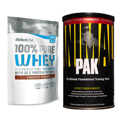 Basis-Set: BioTech 100% Pure Whey + Universal Animal Pak 44 Serv. – alle enthaltenen Artikel