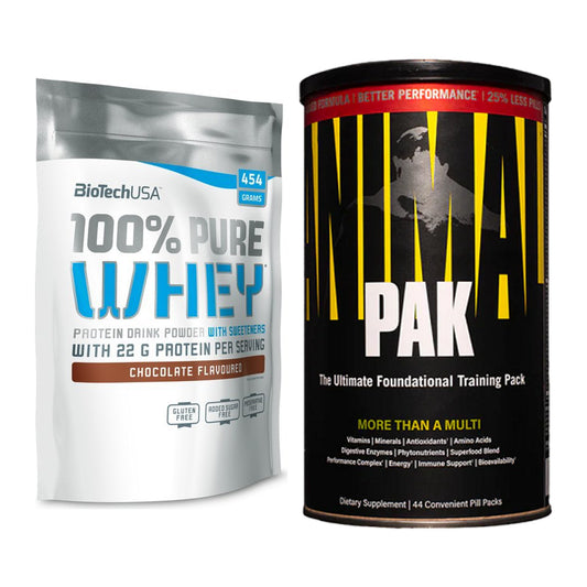 Basis-Set: BioTech 100% Pure Whey + Universal Animal Pak 44 Serv. – alle enthaltenen Artikel