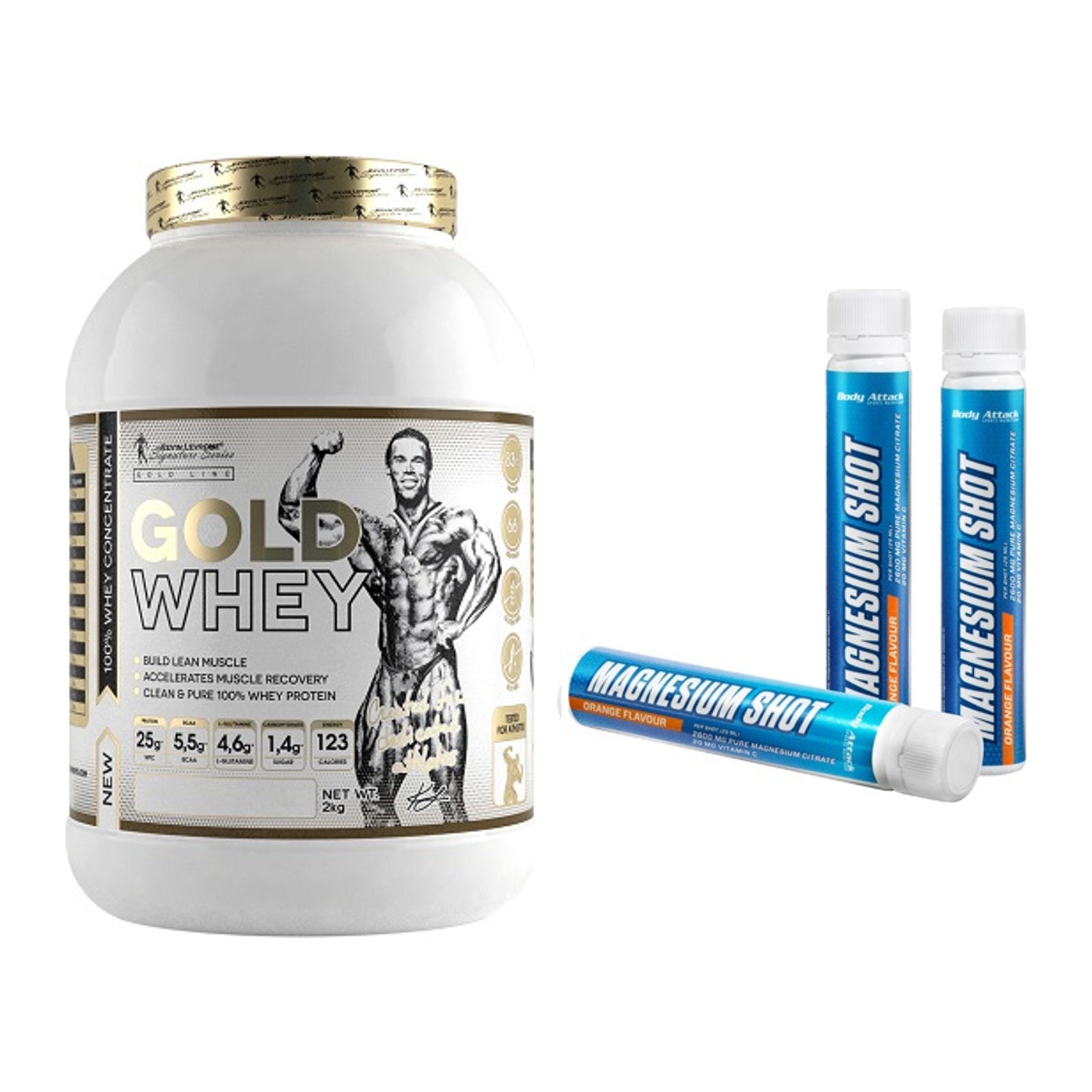 Basis-Set: Kevin Levrone Gold Whey + Body Attack Magnesium Shots – alle enthaltenen Artikel