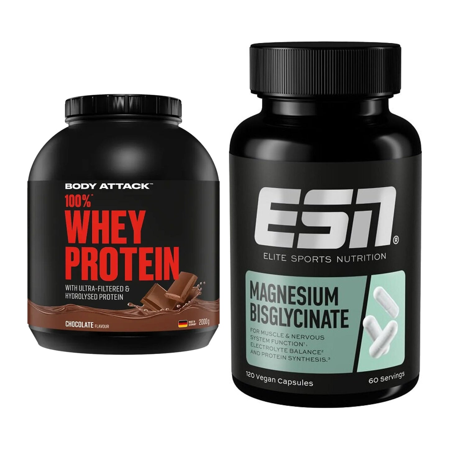 Basis-Set: Body Attack 100% Whey Protein + ESN Magnesium Bisglycinat – alle enthaltenen Artikel