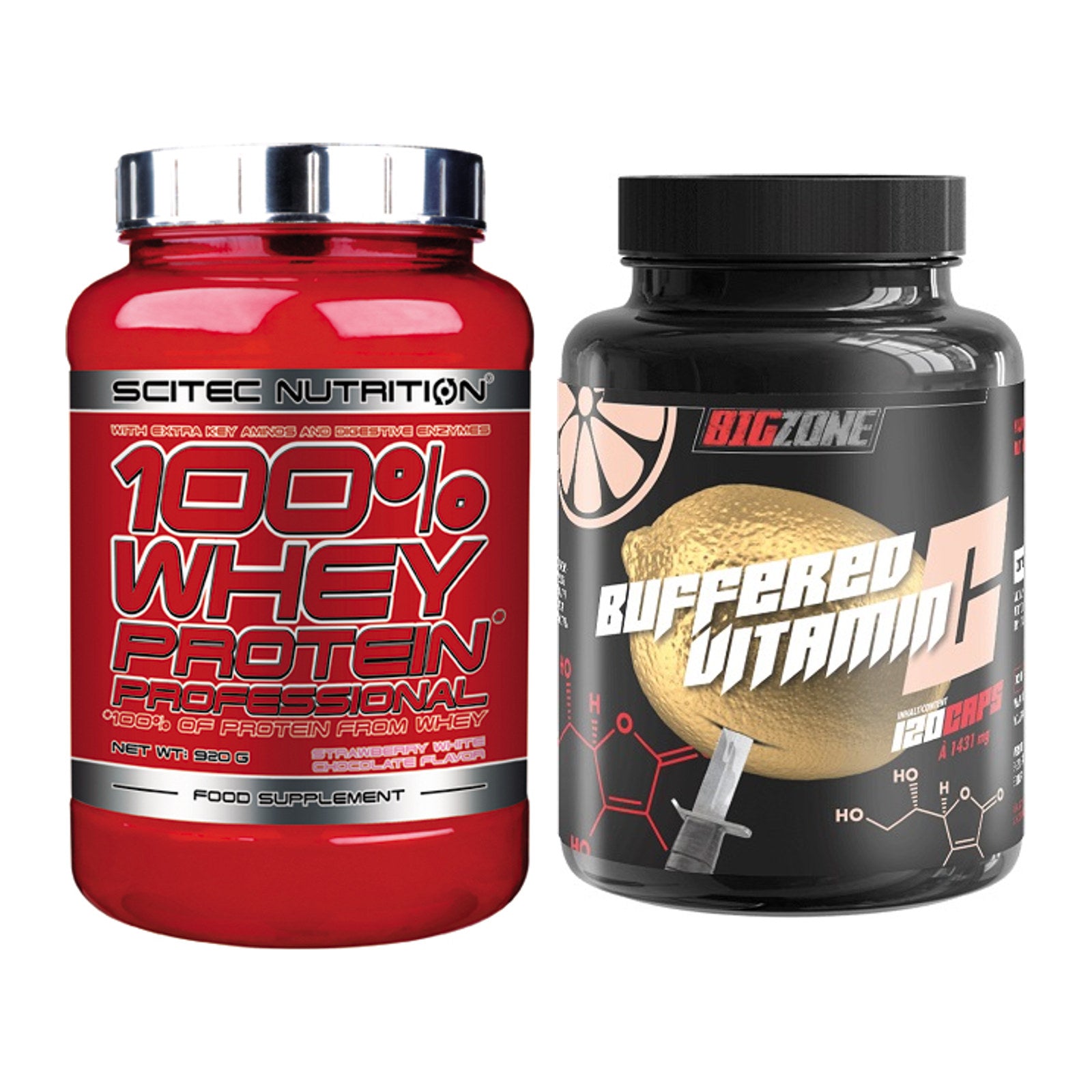 Basis-Set: Scitec 100% Whey Professional + Big Zone Buffered Vitamin C – alle enthaltenen Artikel