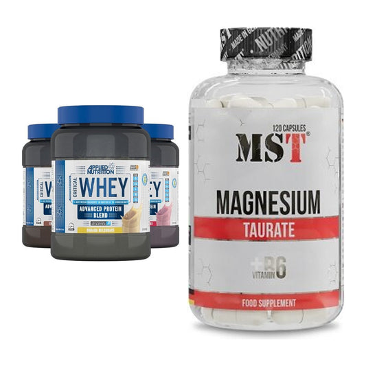 Conjunto básico: Applied Nutrition Critical Whey + MST Taurato de magnesio - todos los artículos incluidos